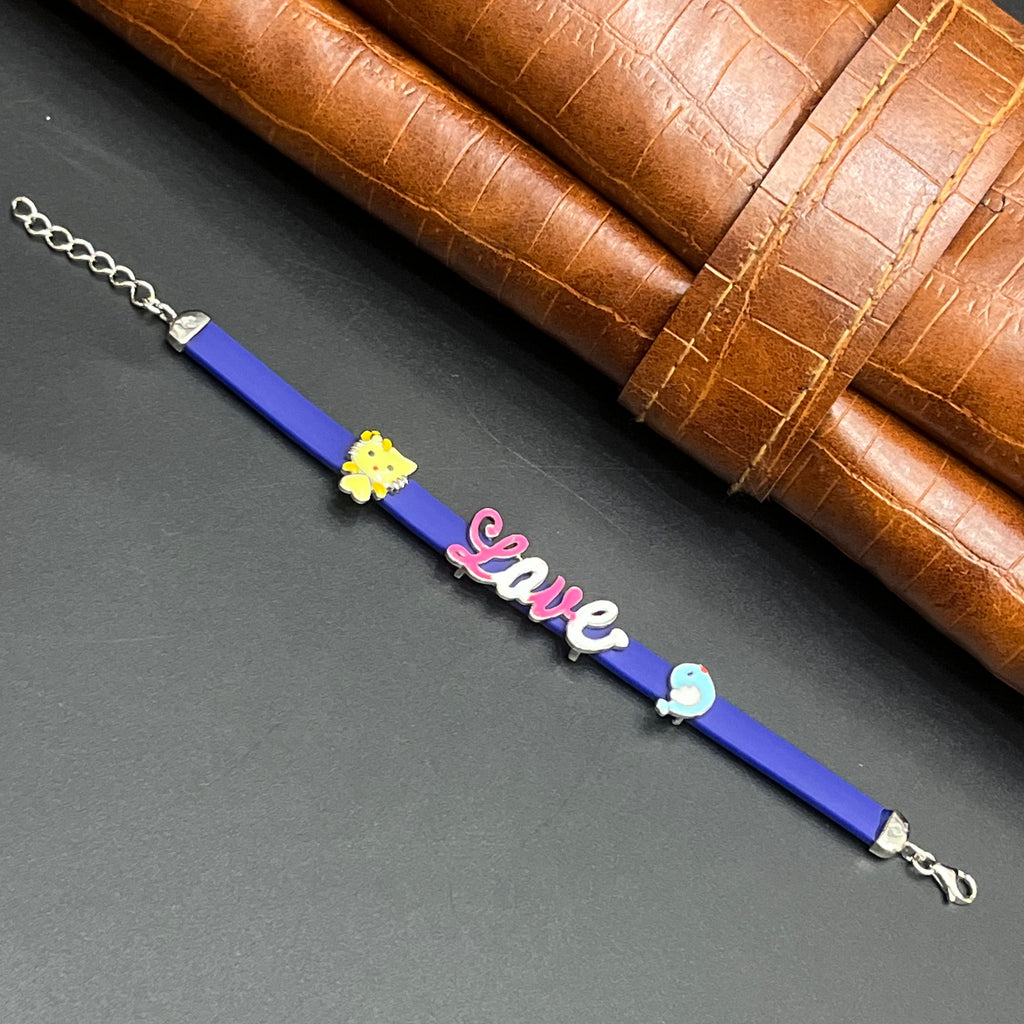 Silver Kids Bracelet Cute Characters Charms LOVE Blue Band 925