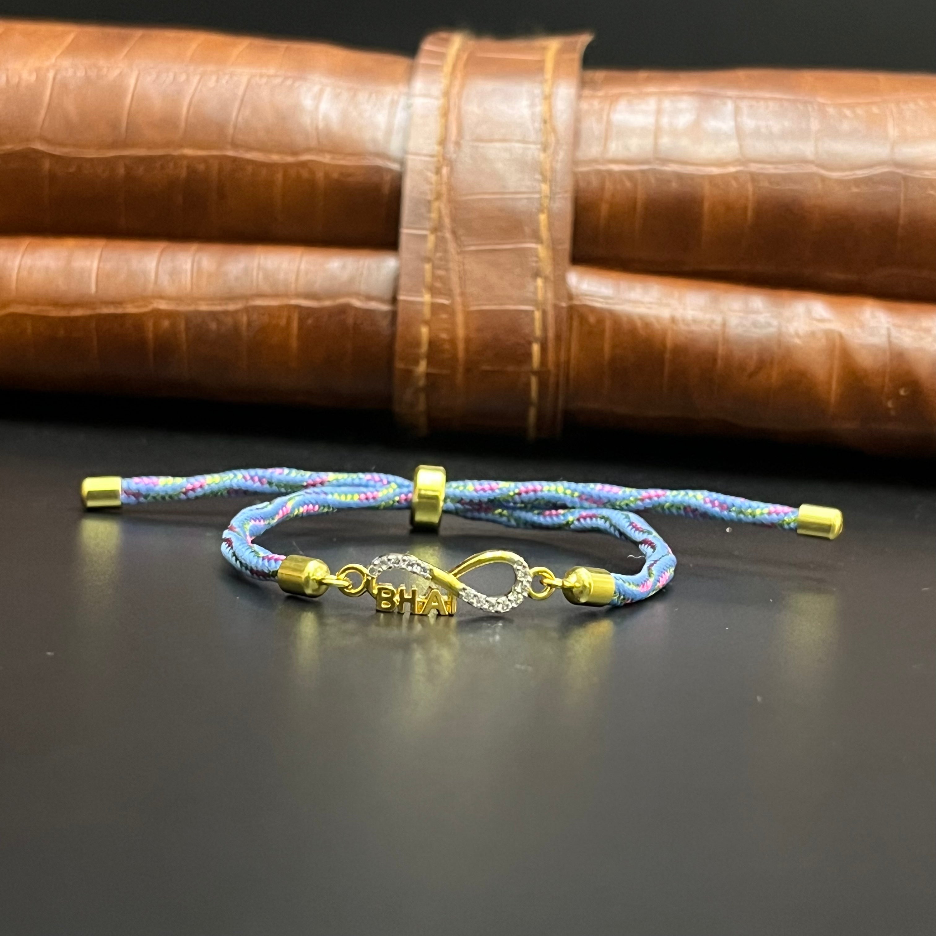 Silver Rakhi Band Knot Infinity BHAI Gold Polish 925
