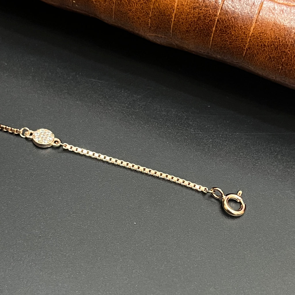 Silver Ladies Bracelet Three Solitaire Disc Stones Rose Gold 925