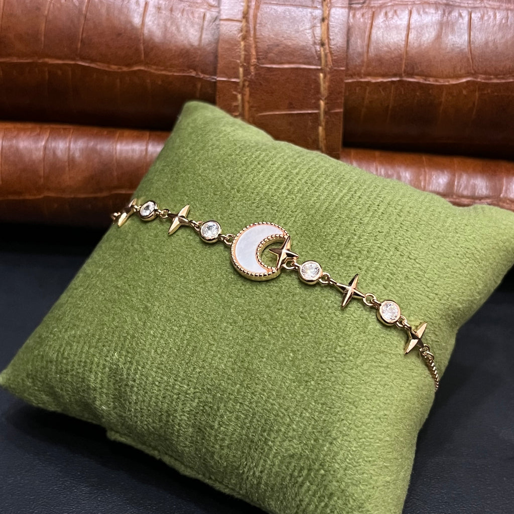 Silver Ladies Bracelet Moon & Sparkle Rose Gold 925