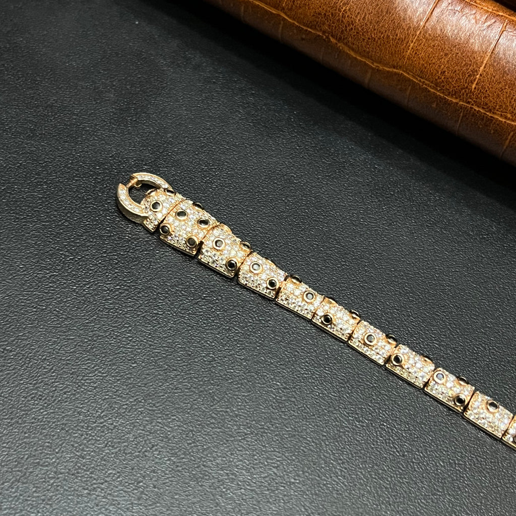Silver Mens Bracelet Golden Cheetah Luxe Green Stones Gold Finish 925