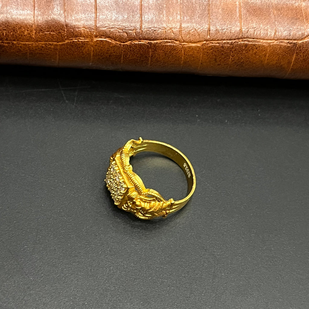 Silver Mens Ring Traditional Antique Maharaja Gold Finish 925