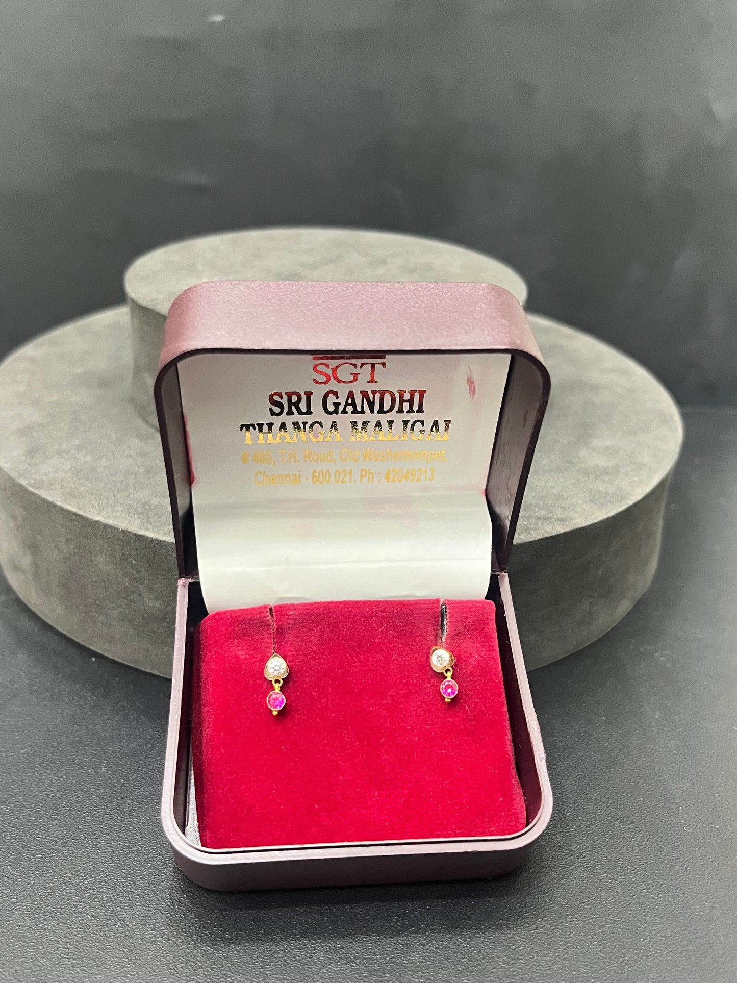 Gold Drops Red & White Studs 18K