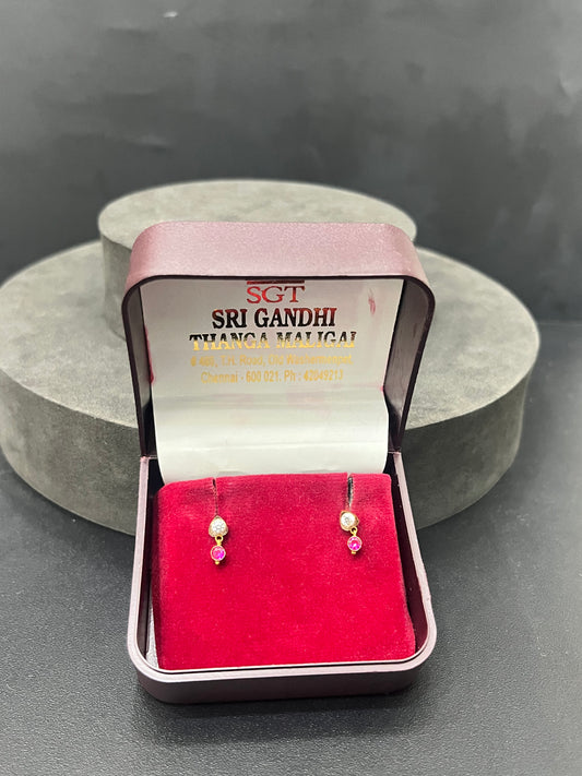 Gold Drops Red & White Studs 18K