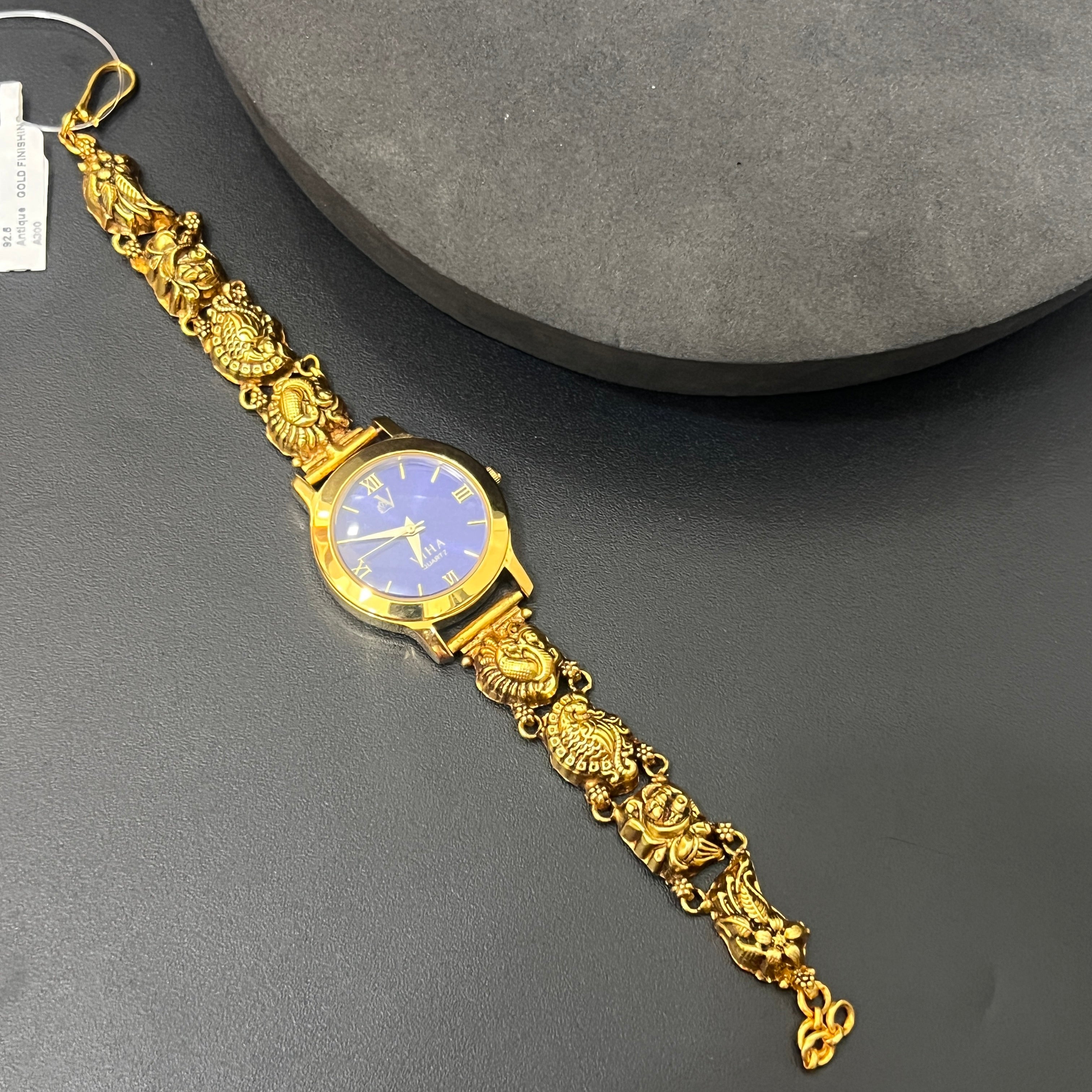 Silver  Ladies Watch Antique Royal Peacock Gold Finish 925