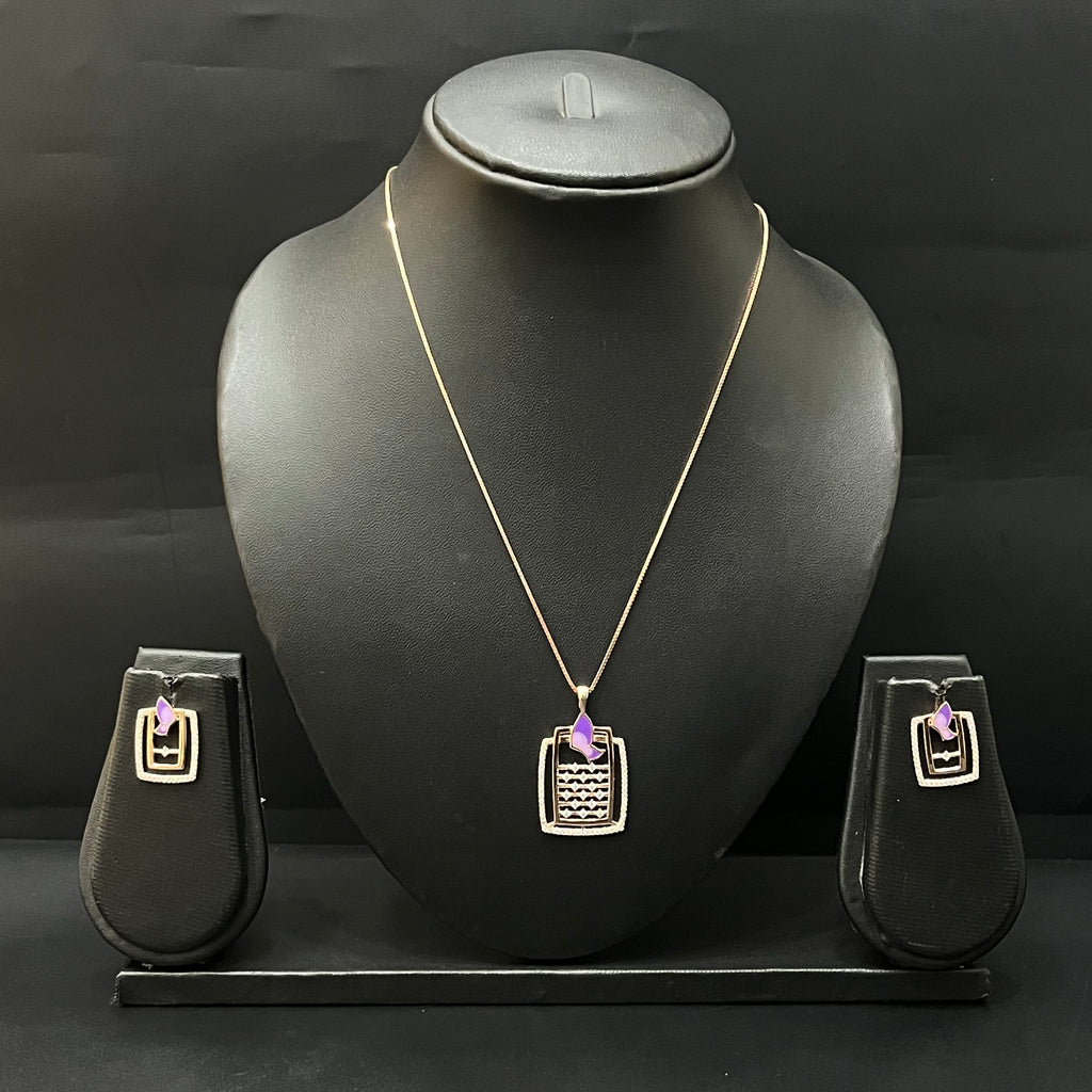 Silver Ladies Chain Set Rectangle Purple  Butterfly  RG