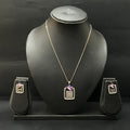 Silver Ladies Chain Set Rectangle Purple  Butterfly  RG