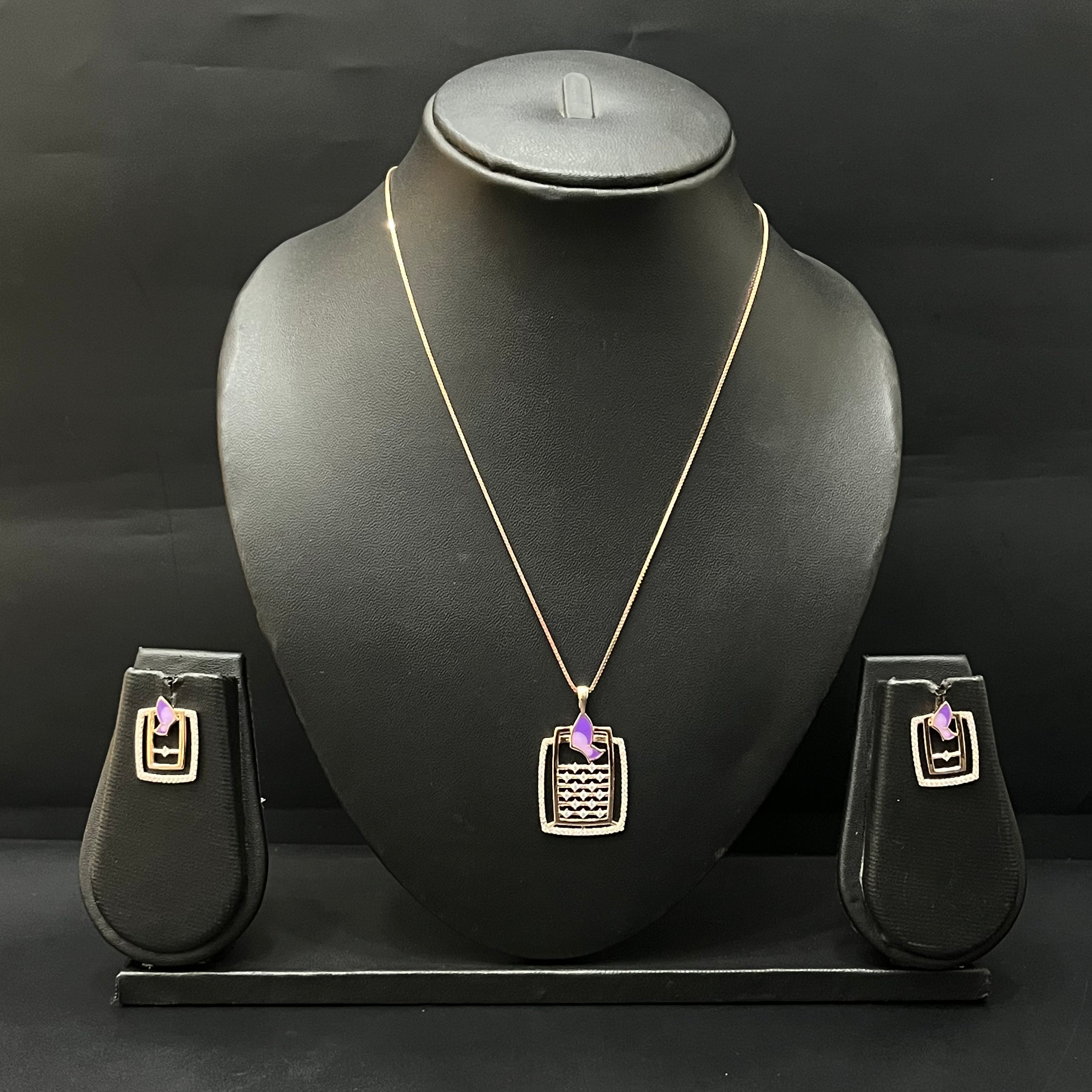 Silver Ladies Chain Set Rectangle Purple  Butterfly  RG