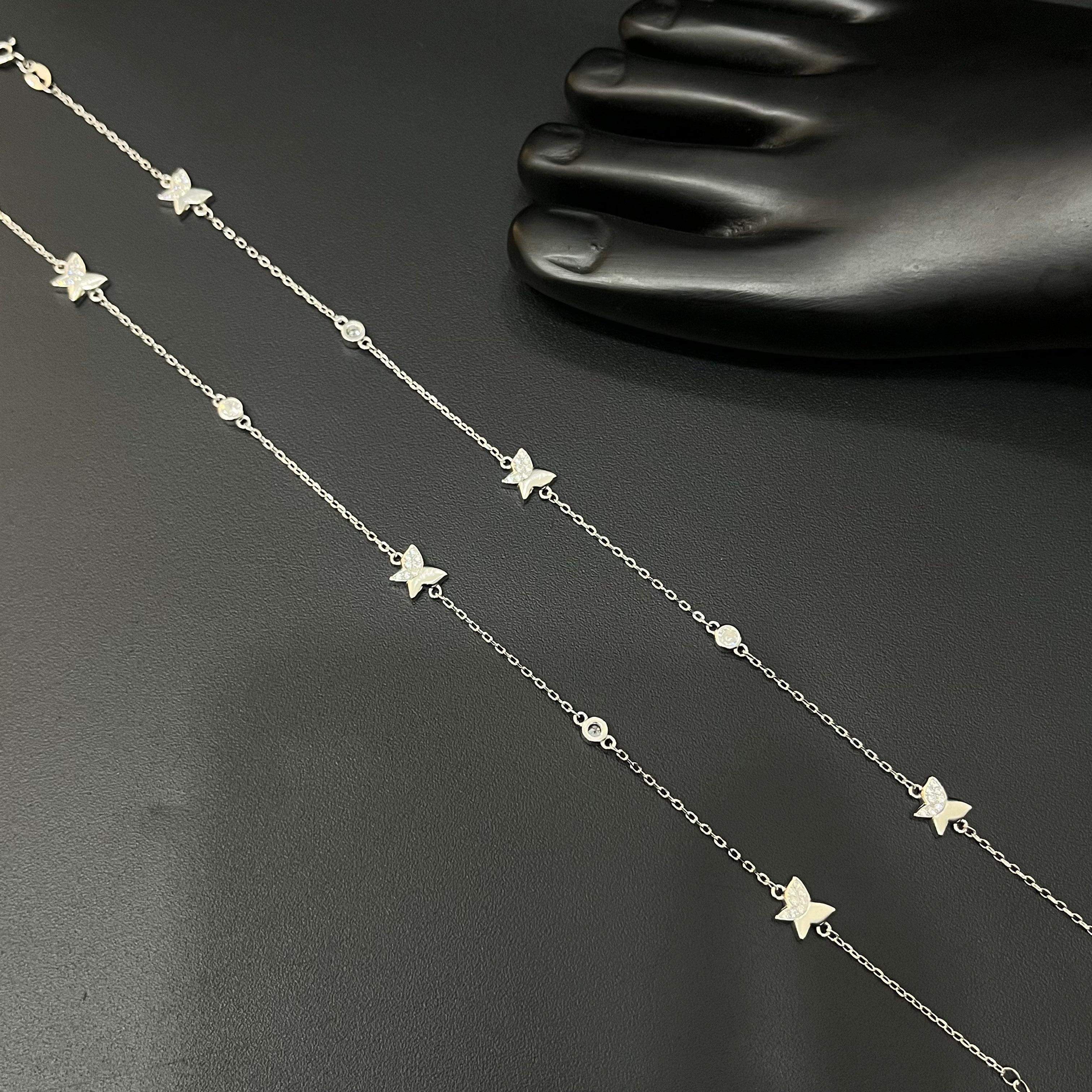 Silver Ladies Anklet Butterfly