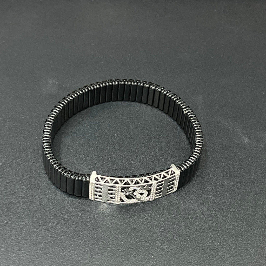Silver Mens Flexible Bracelet Shiv om Trishul 925