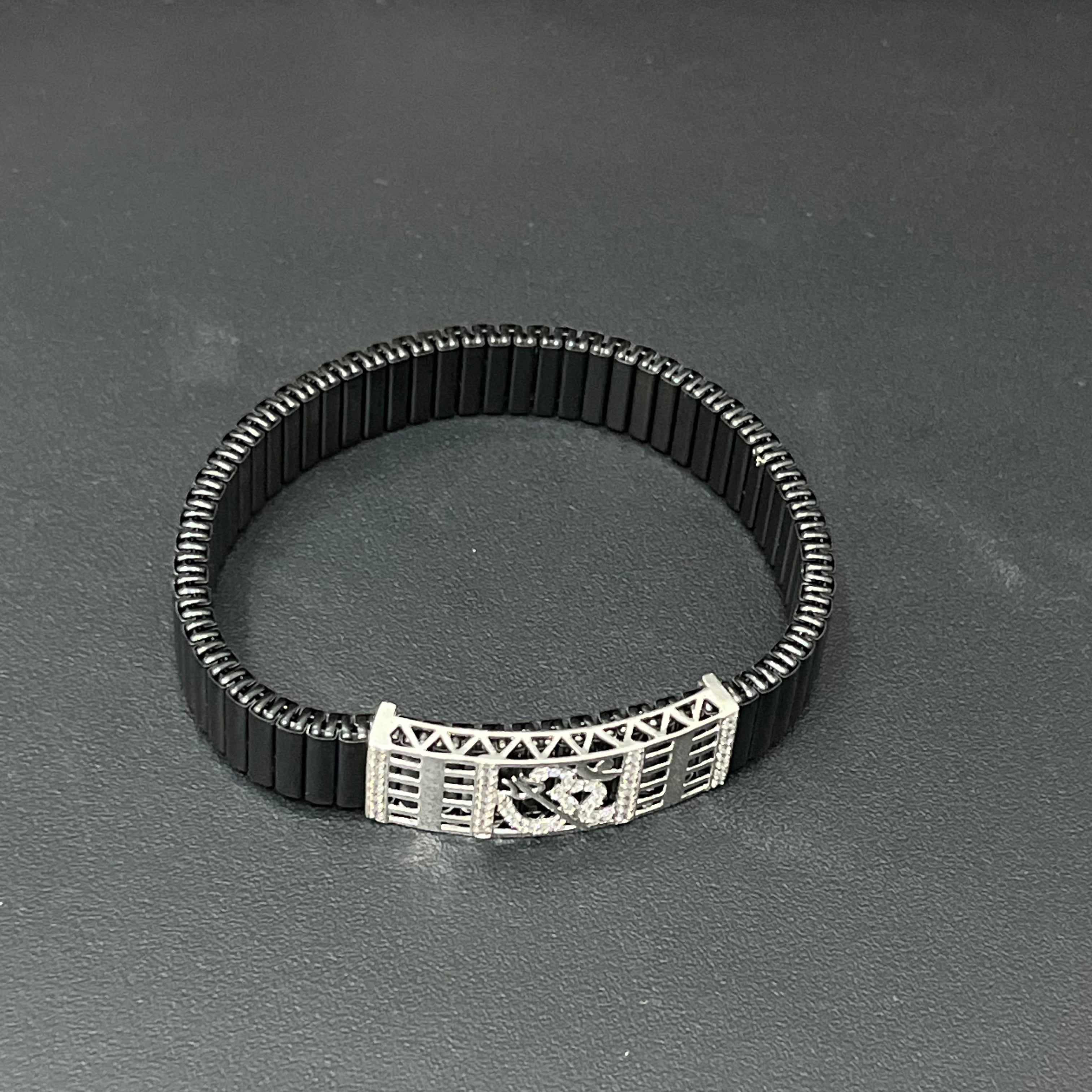 Silver Mens Flexible Bracelet Shiv om Trishul 925