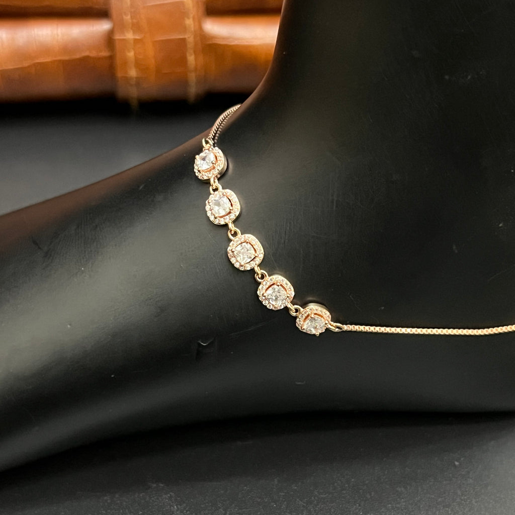 Silver Ladies Anklet Elegant Bloom Circle Rose Gold  925