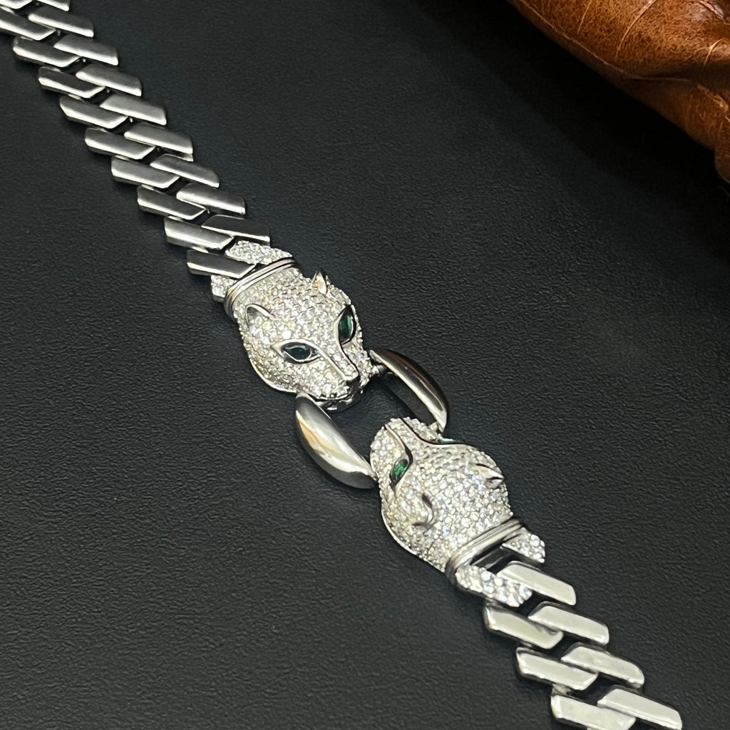 Silver Jaguar Mens Cuban Bracelet 925