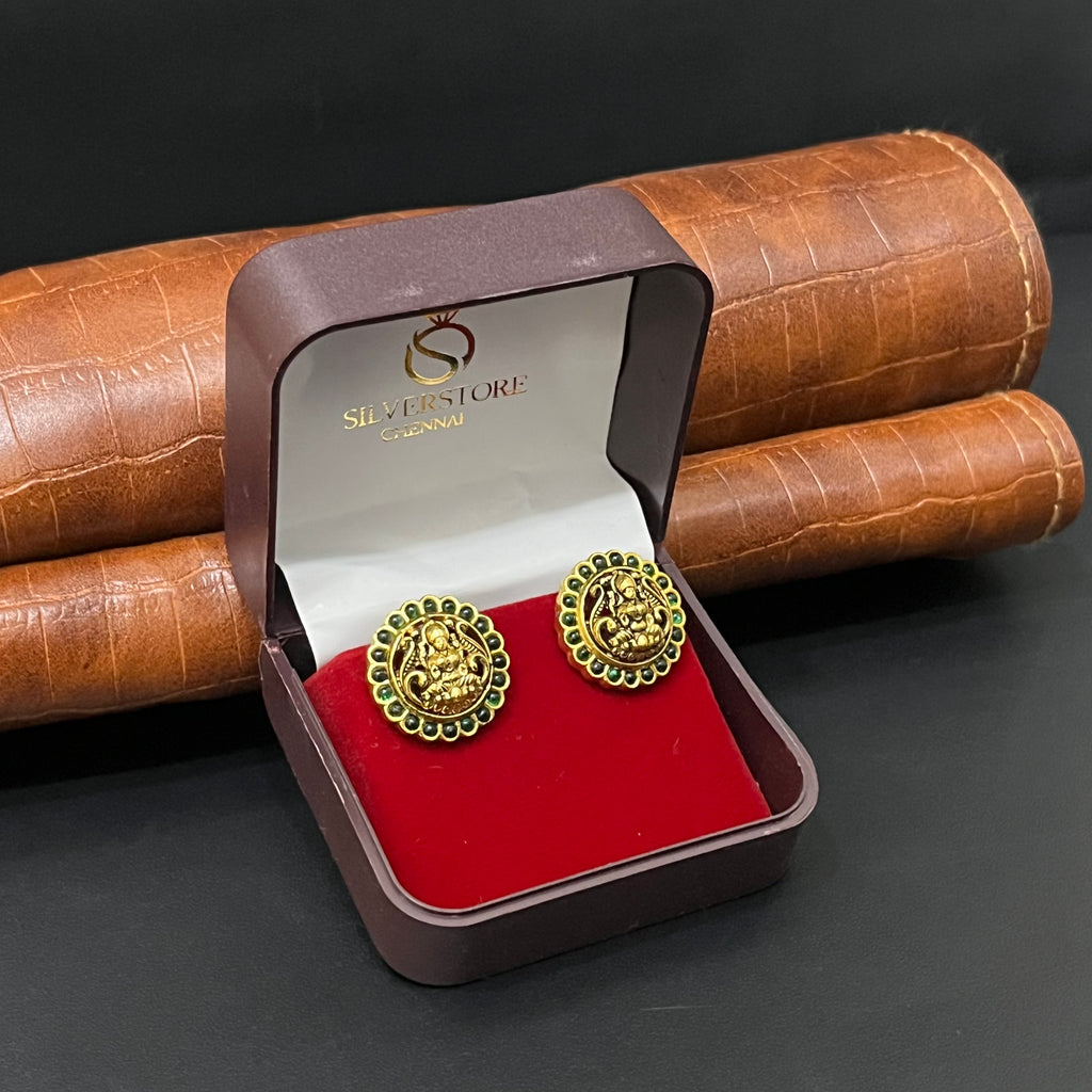 Silver Stud Round lakshmi Antique Gold Finsihed 925 4