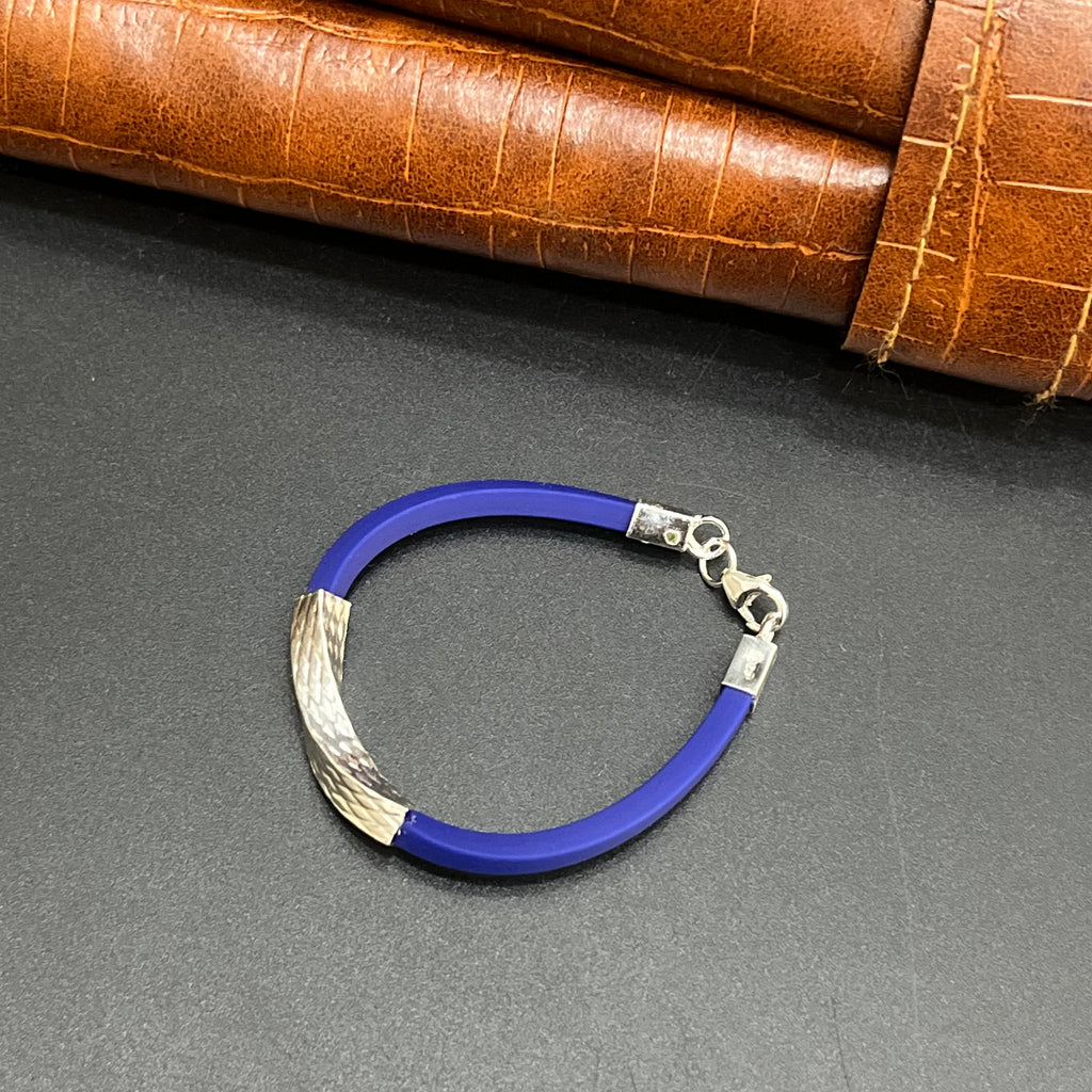 Silver Kids Bracelet Twist Blue Band 925