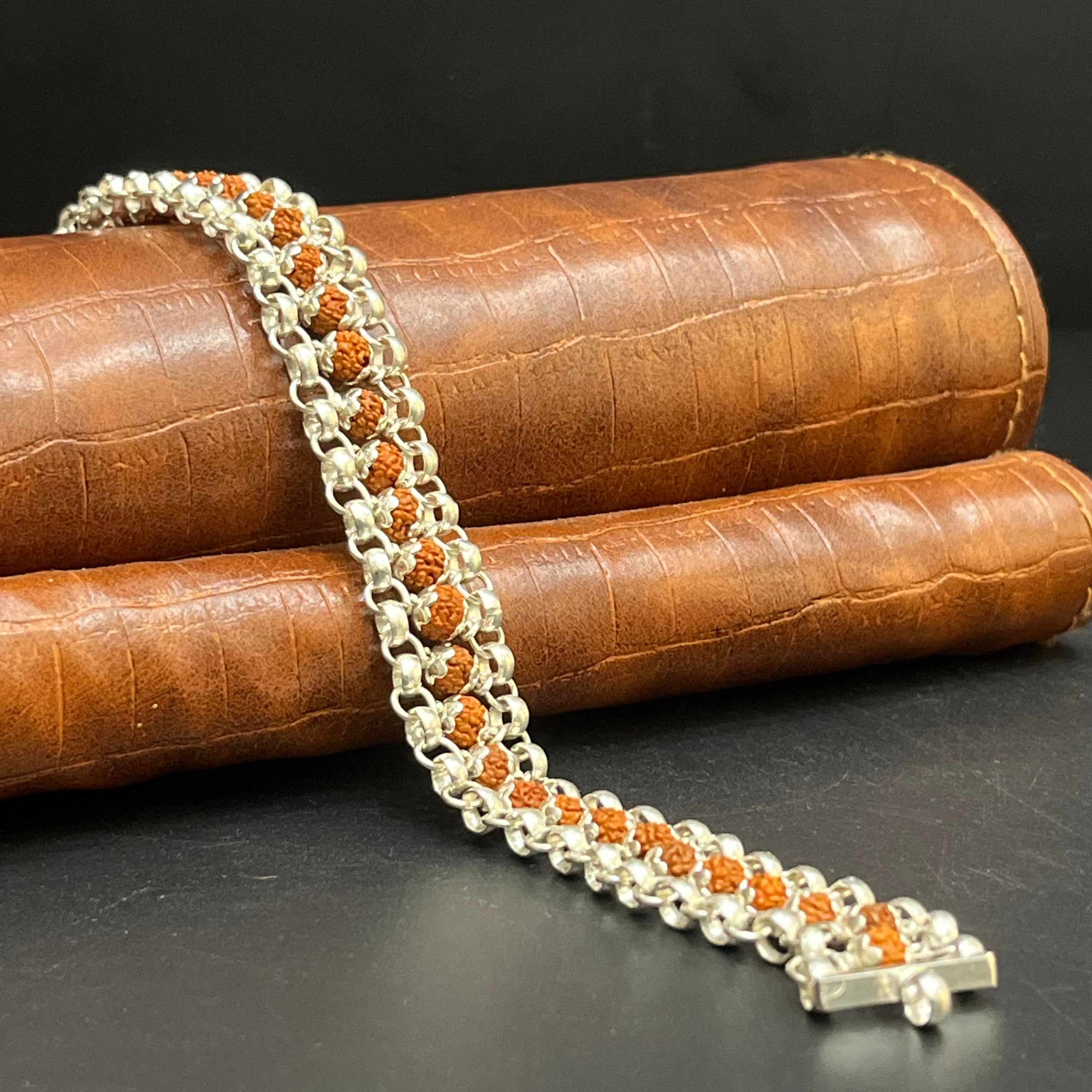 Silver Mens Bracelet Rudraksh Beeds Premium Finish 925