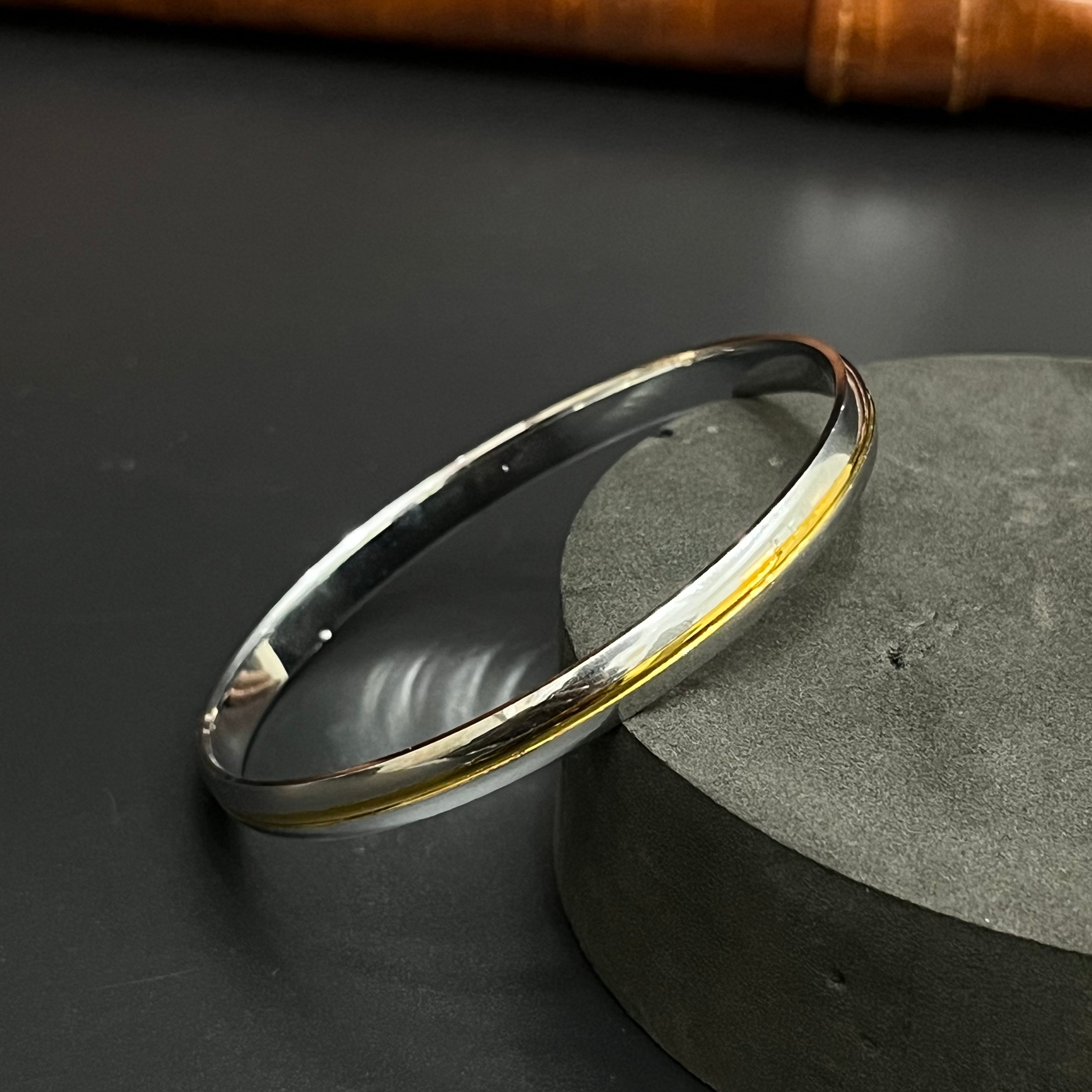 Silver Mens Punjabi Kada Dual Tone Gold Finish M01