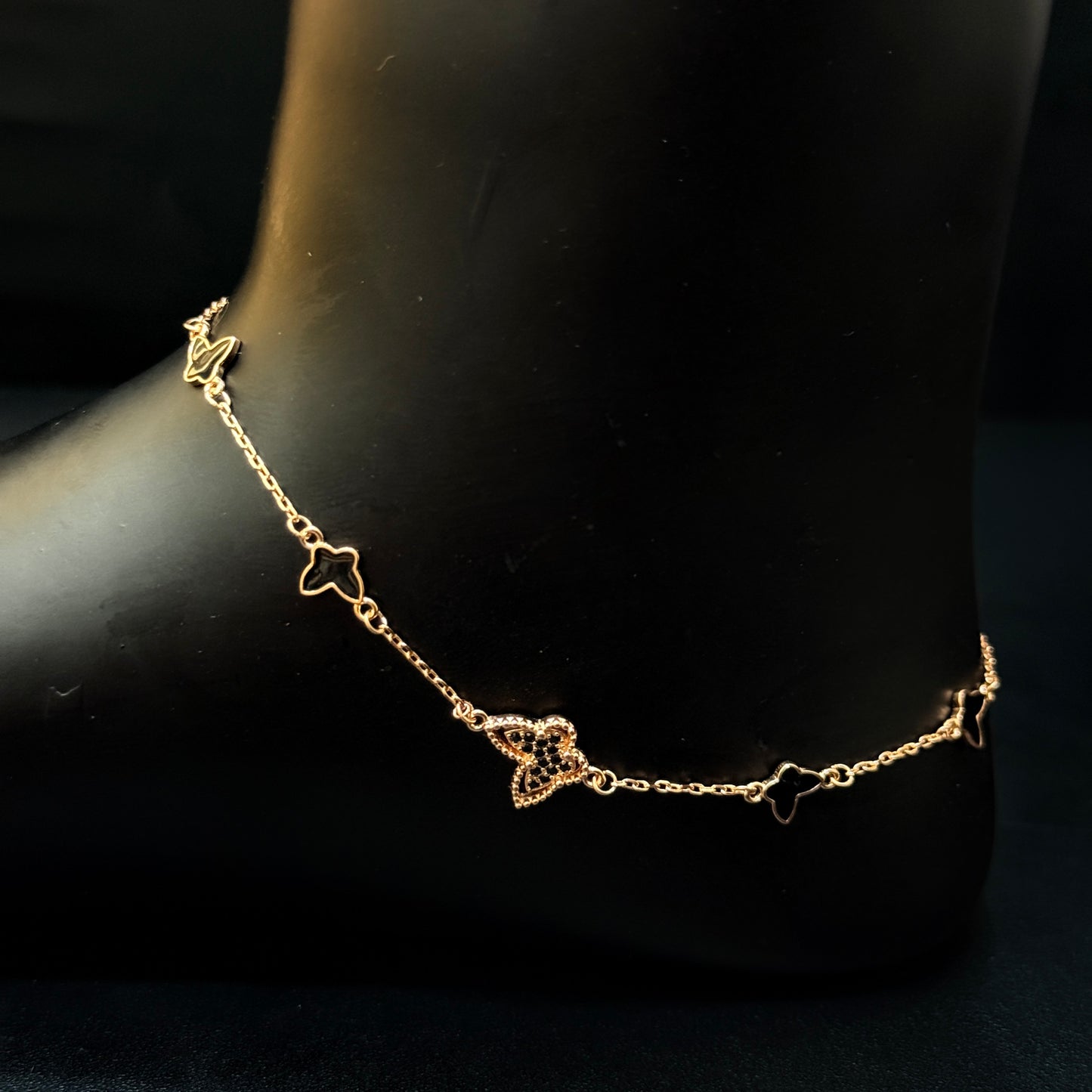 Silver Ladies Anklet_Black  Butterfly RG