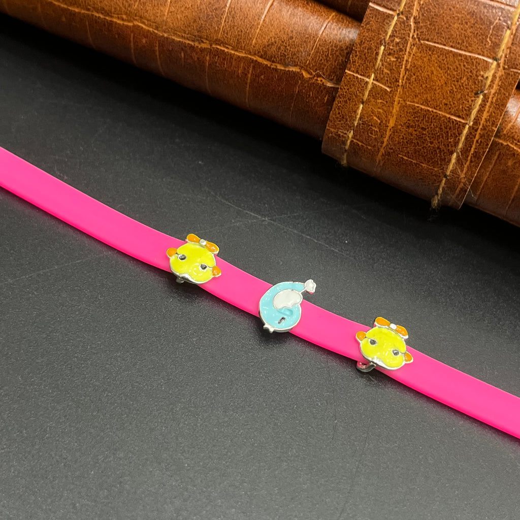 Silver Kids Bracelet Charms Pink Band M01 925