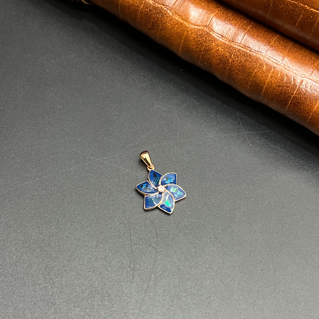 Silver Ladies Pendant Ocean Blue Flower Rose Gold 925