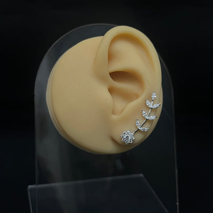 Silver Ear Cuff C Floral