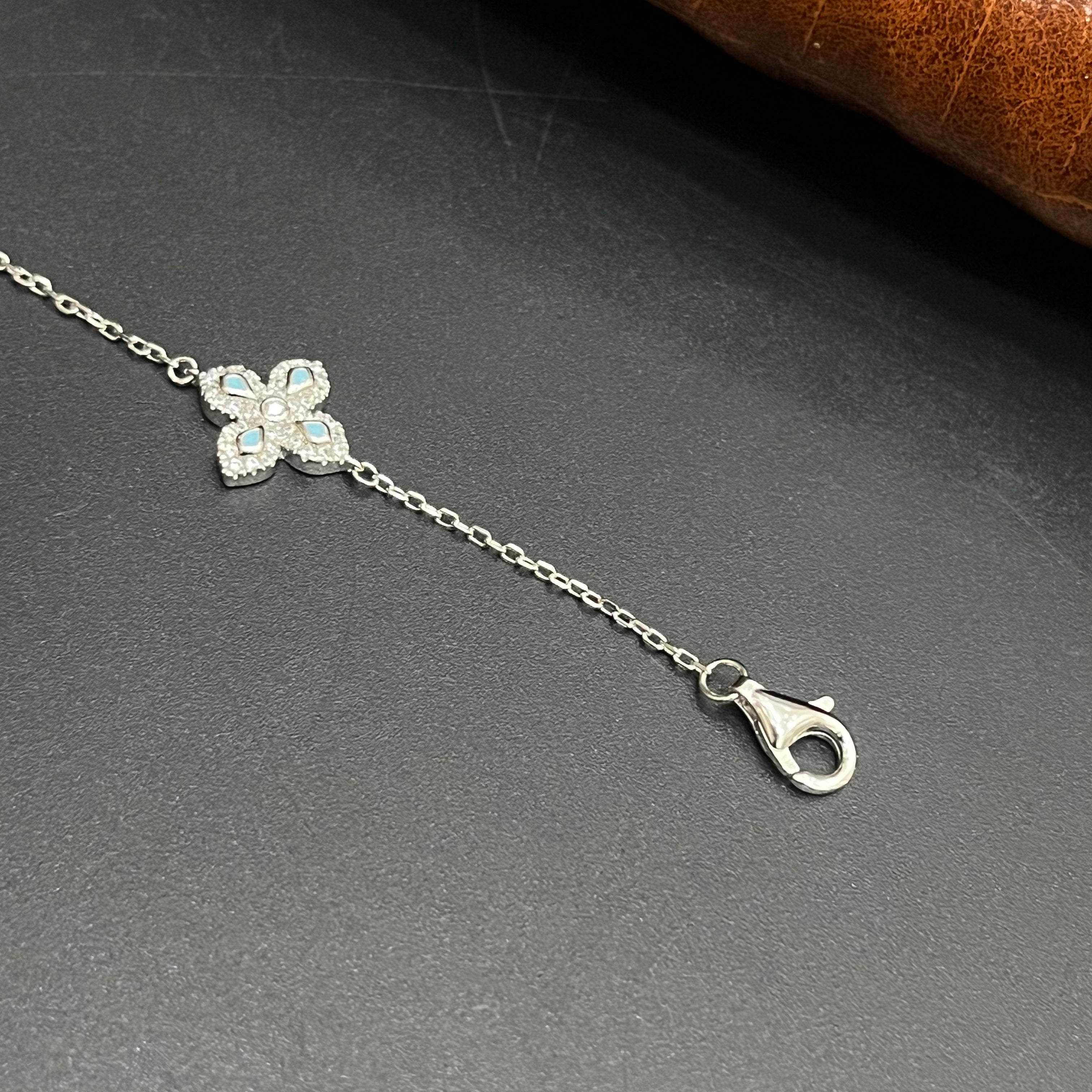 Silver Ladies Bracelet Floral White Crystal 925