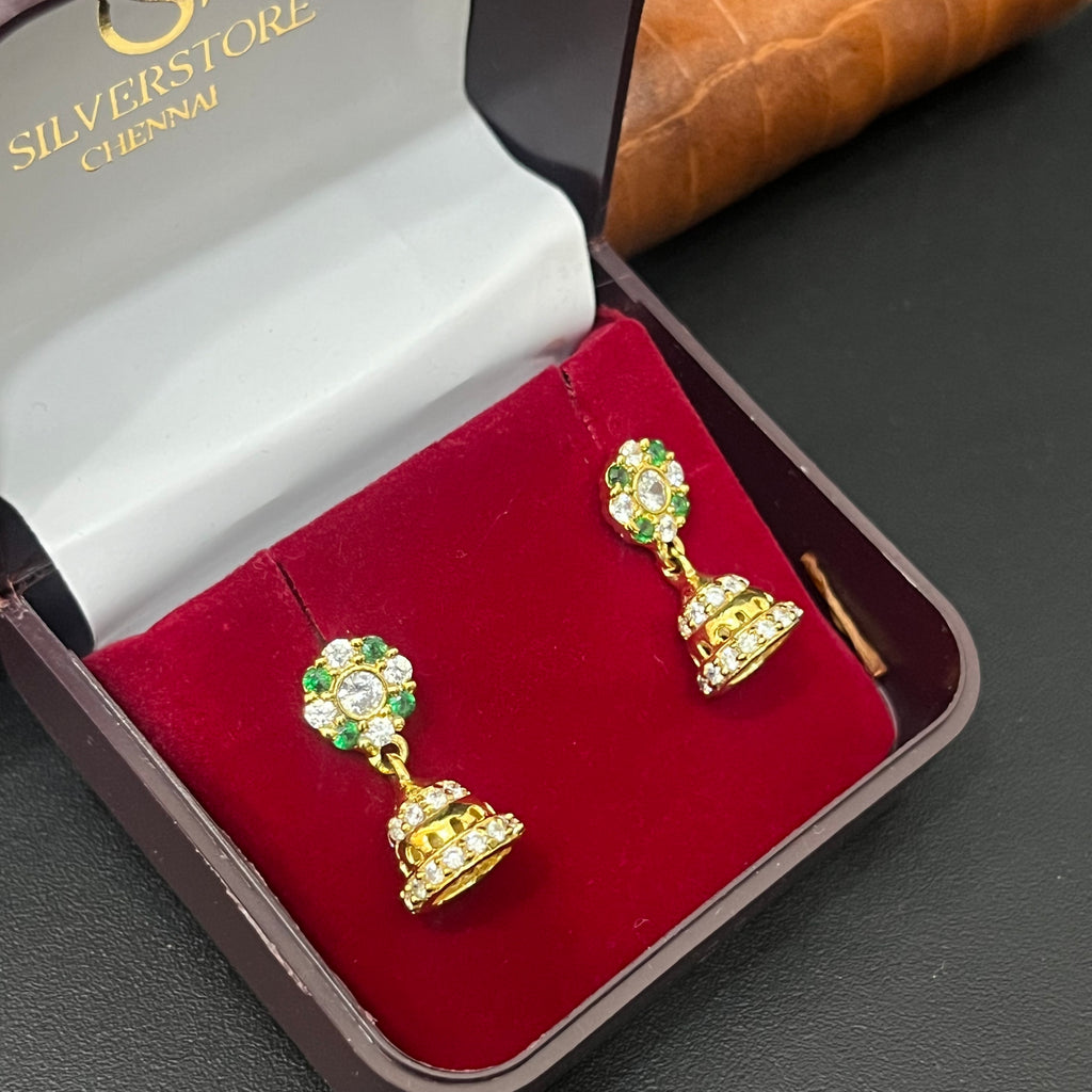 Silver Ladies Stud Green And White Stone Jimki 92.5