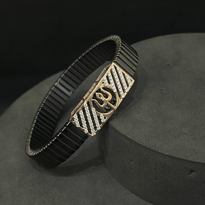 Silver Mens Flexible Band Shiv Trishul Rosegold