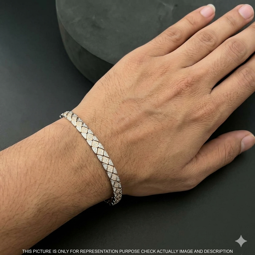 Silver Mens Bracelet Center Kathli Cut