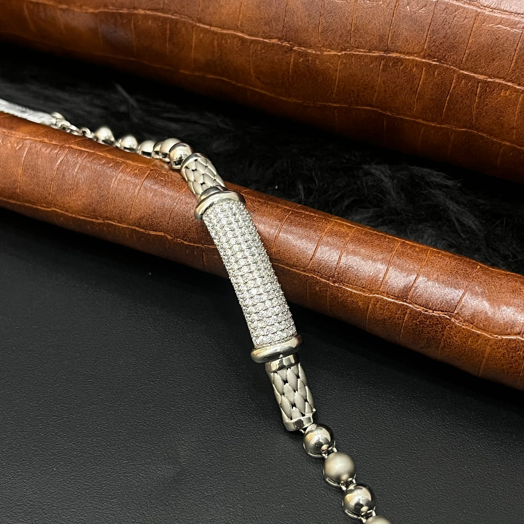 Silver Ladies Bracelet Silver Matte Stones