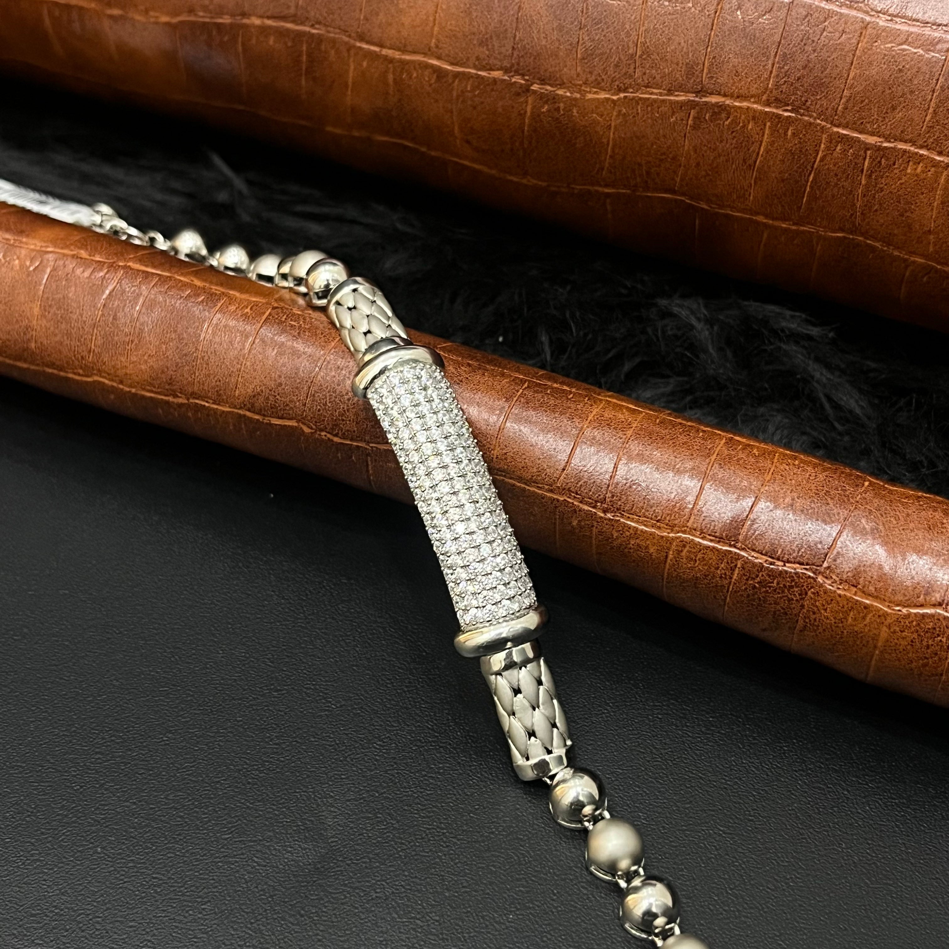 Silver Ladies Bracelet Silver Matte Stones