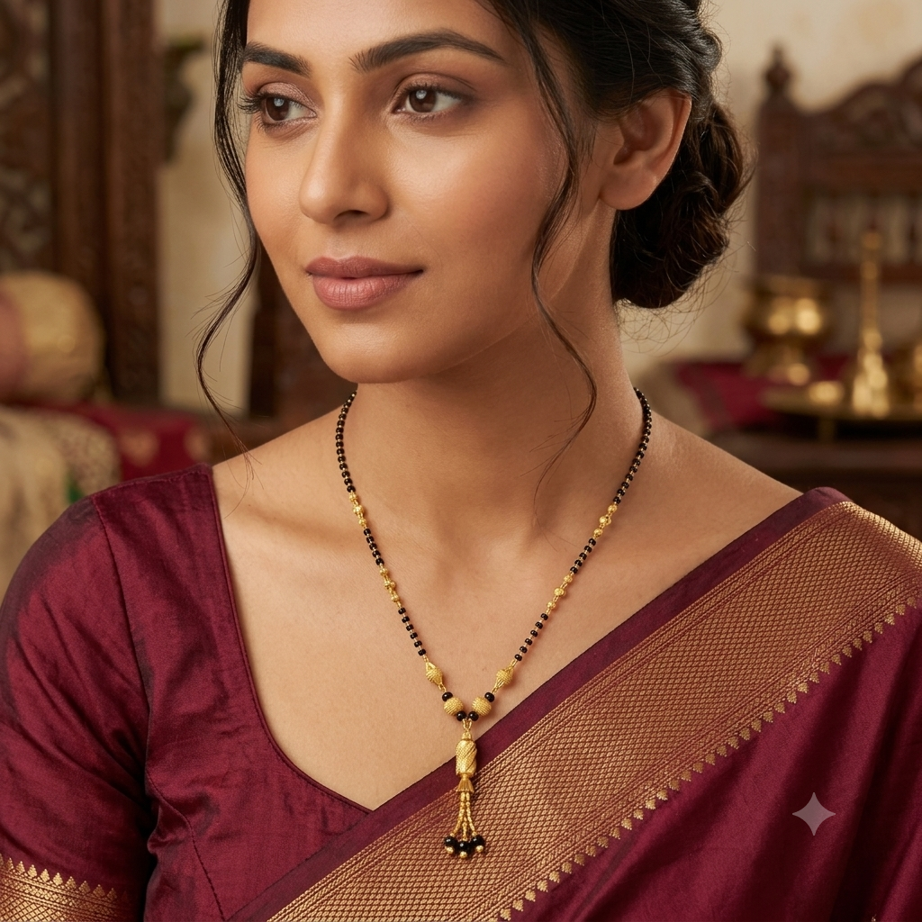 Silver Ladies Mangalsutra Black Beads Chain Gold Finished 1