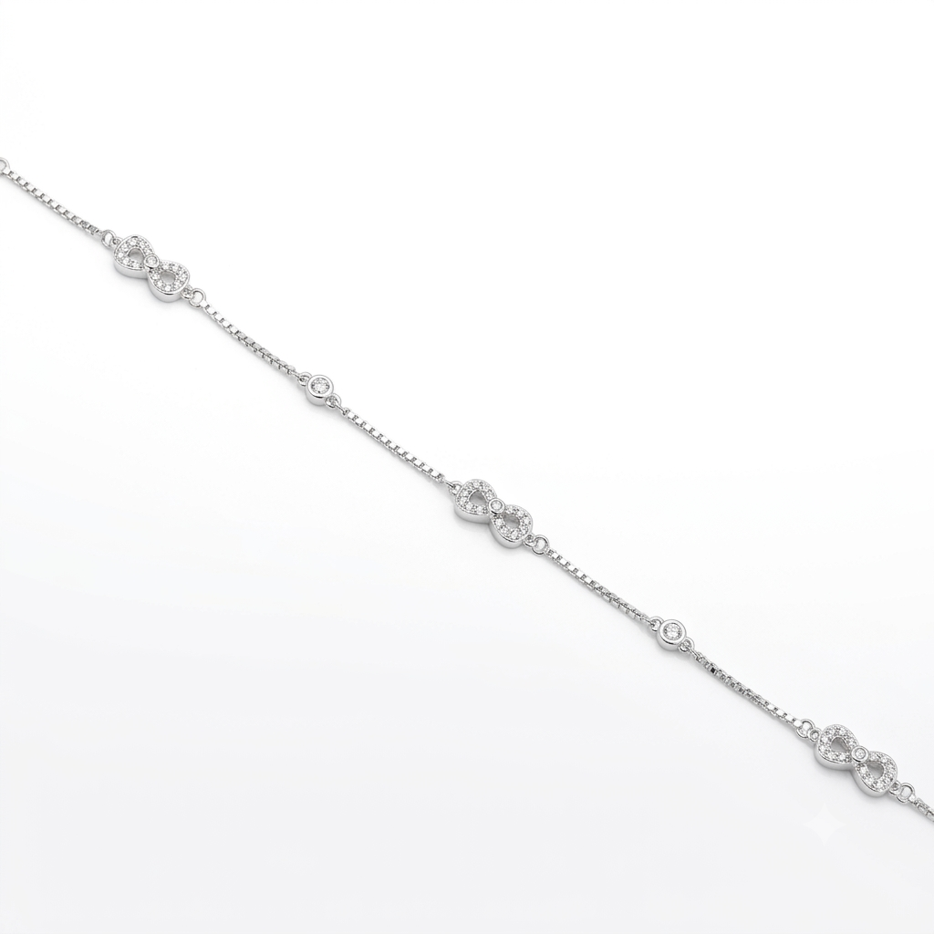 Silver Ladies Bracelet Three Infinity White Stone 925