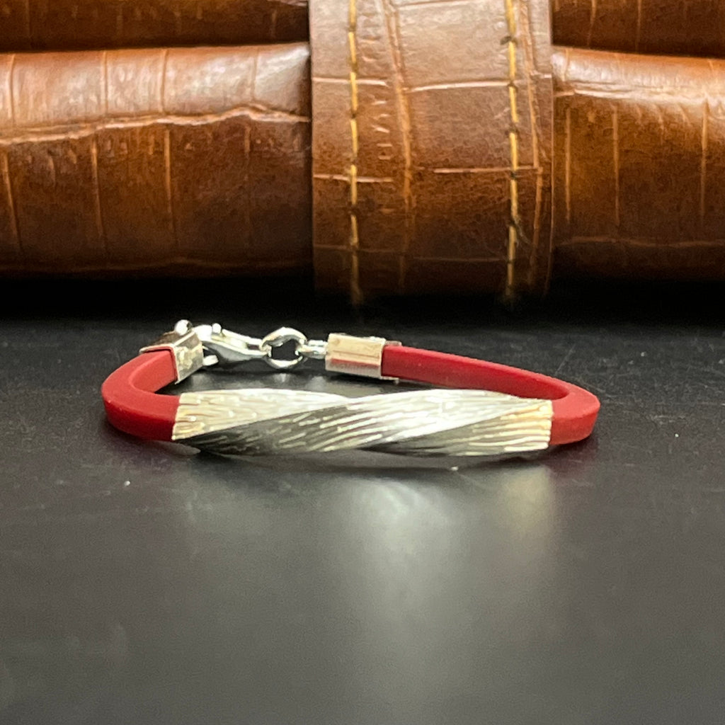 Silver Kids Bracelet Twist Textured Red Band 925