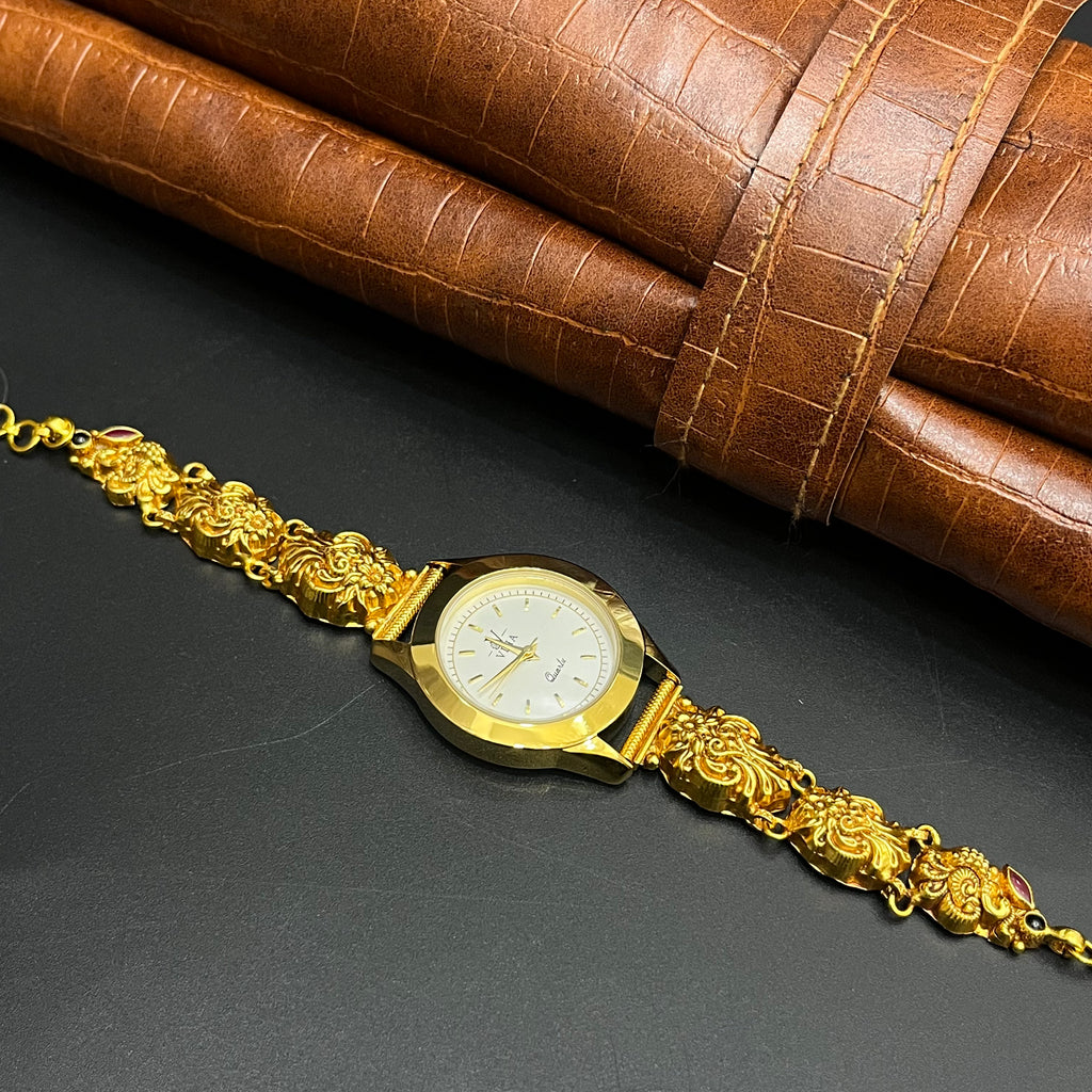 Silver Ladies Watch Antique Floral Blossom Gold Finish M01 925