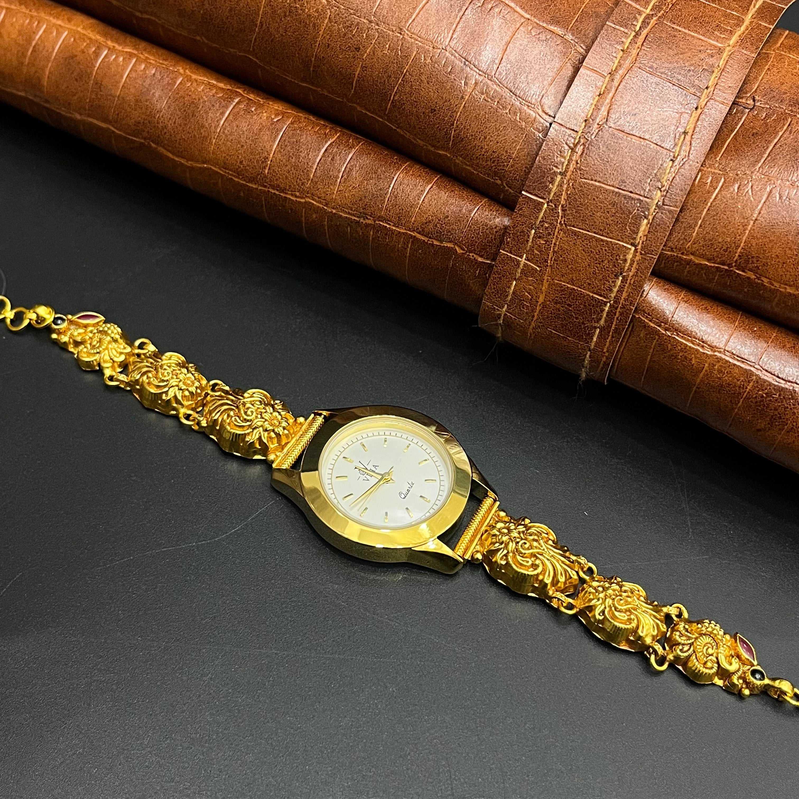 Silver Ladies Watch Antique Floral Blossom Gold Finish M01 925