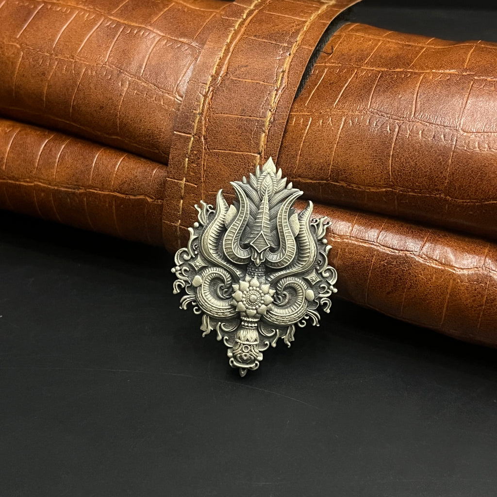 Silver Mens Brooch Antique Trishul Shiv Shakti 925
