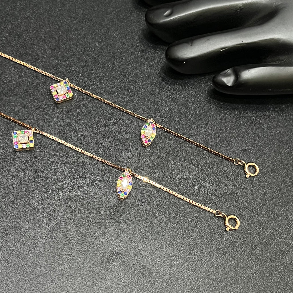 Silver Ladies Anklet Luxury Multicolor Stone Charms Rose Gold 925