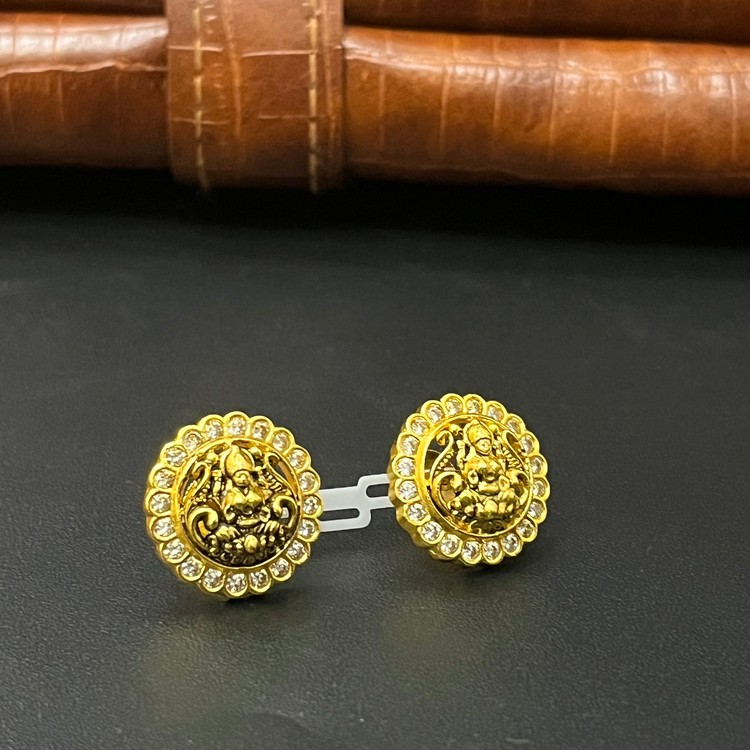 Silver Stud Round lakshmi  Antique Gold Finsihed 925 3
