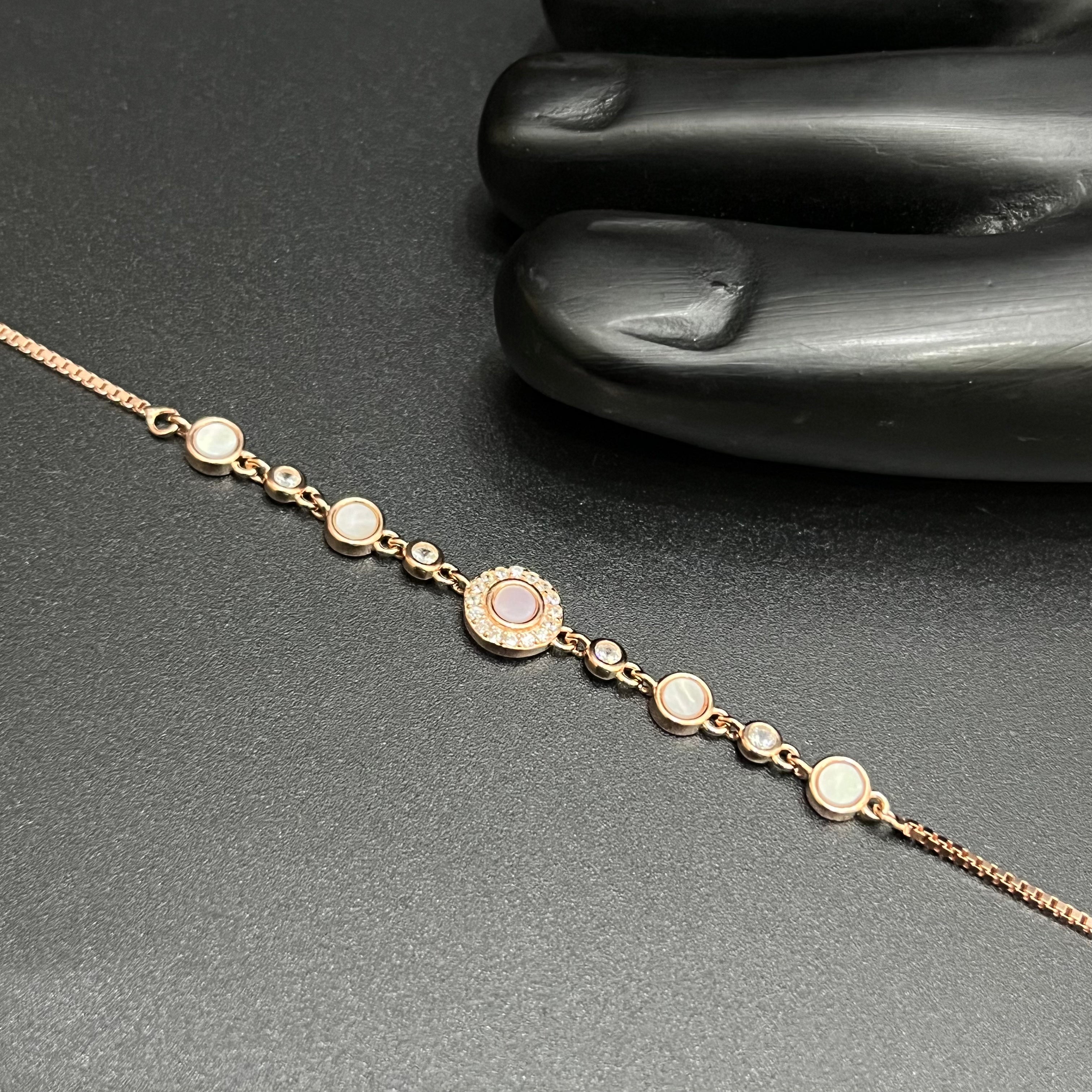 Silver Ladies Anklet Royal Halo Circle Crystal Rose Gold 925