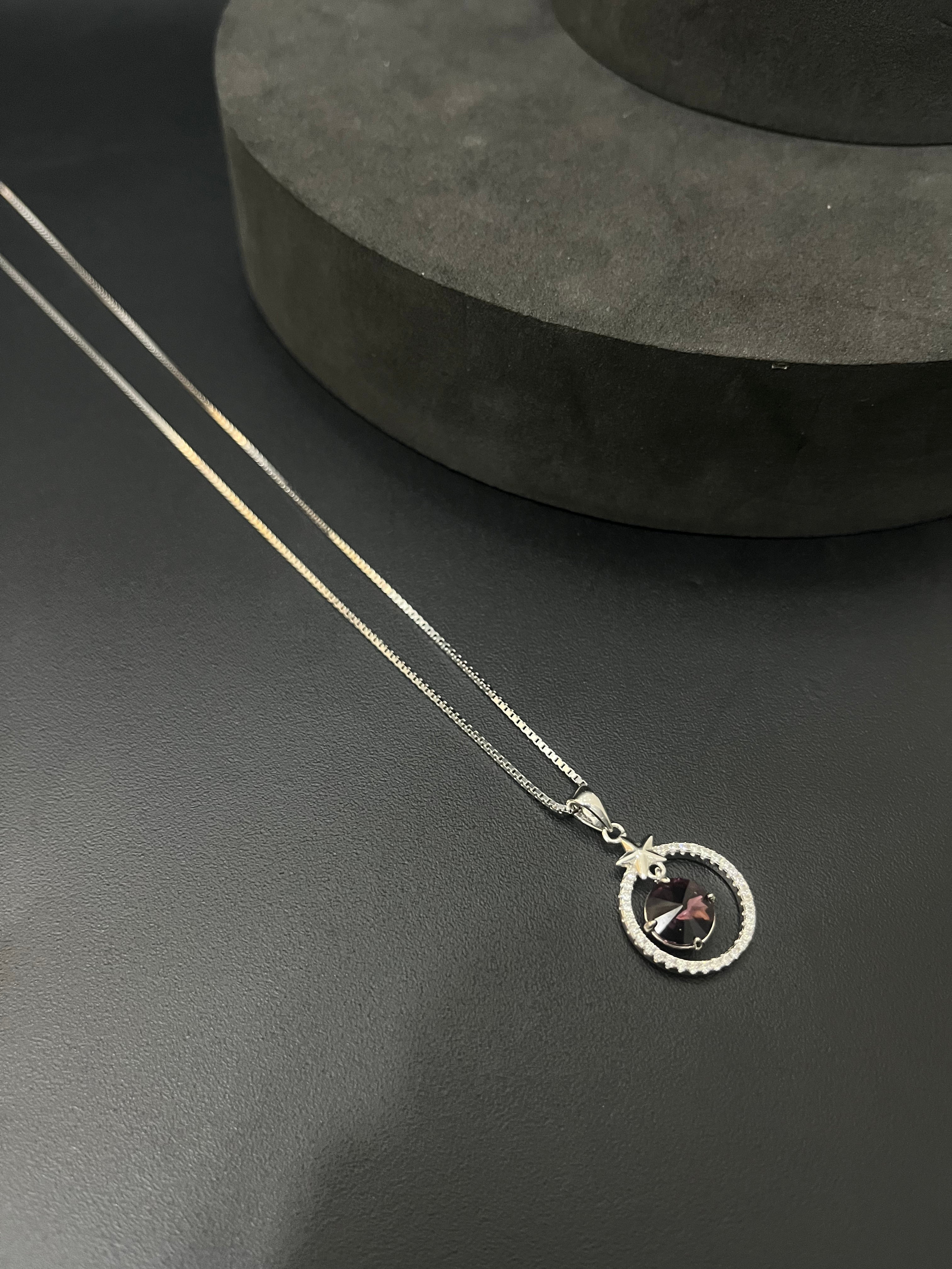 Ladies Silver Chain Purple Circle