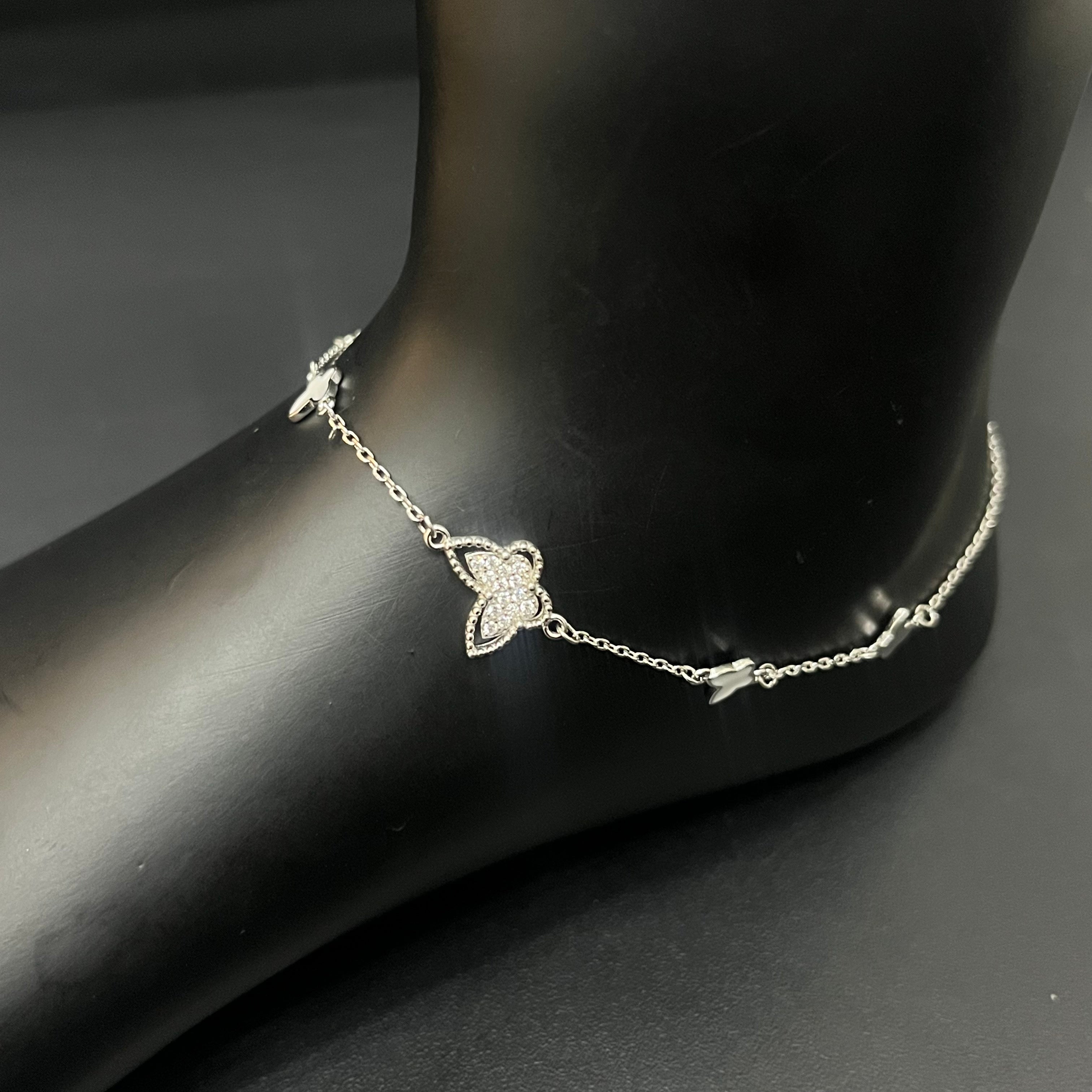 Silver Ladies Anklet Butterfly CZ