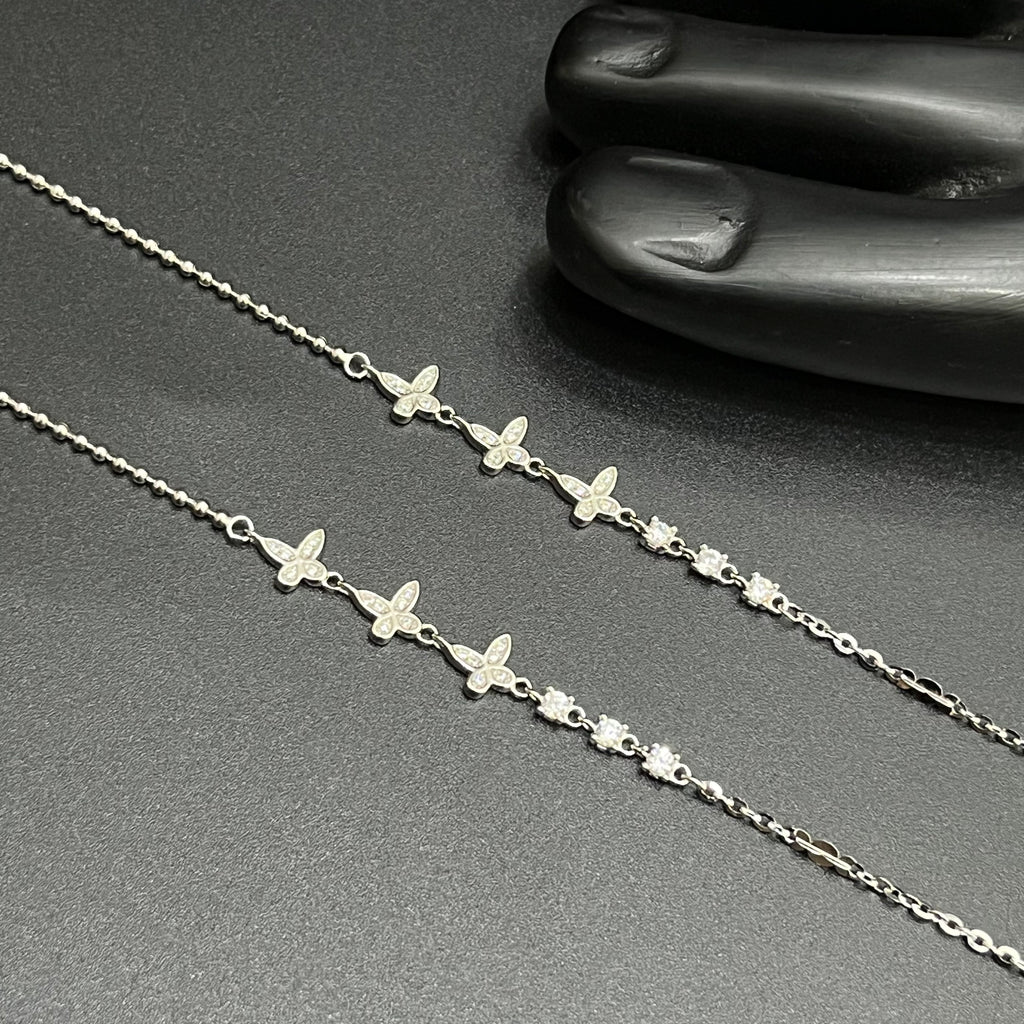 Silver Ladies Anklet Butterfly Charms Crystal Stone 925