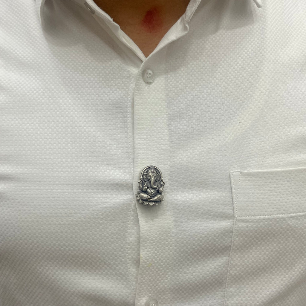 Silver Mens Brooch Antique Ganesha 925