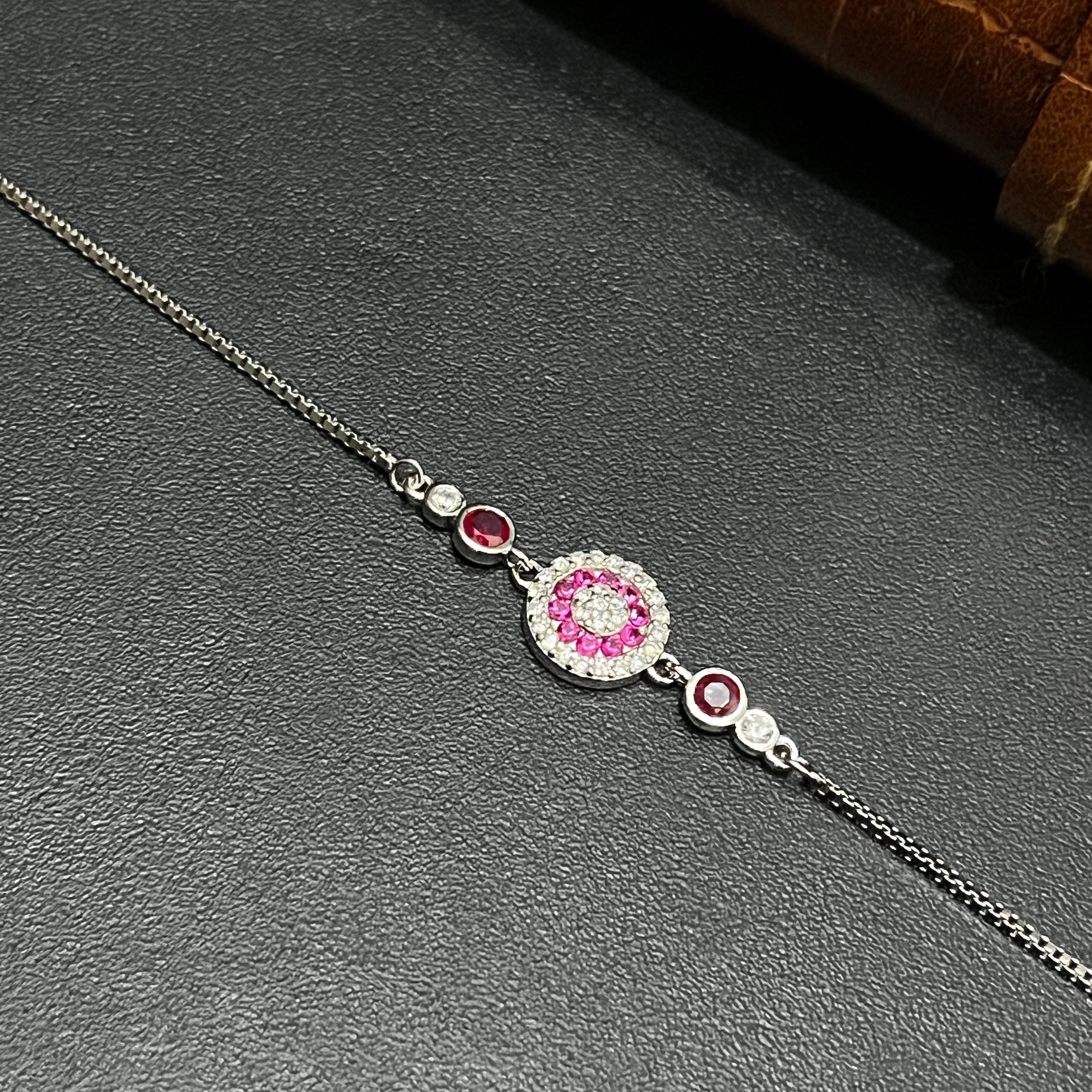 Silver Ladies Bracelet Royal Pink Stone Link 925