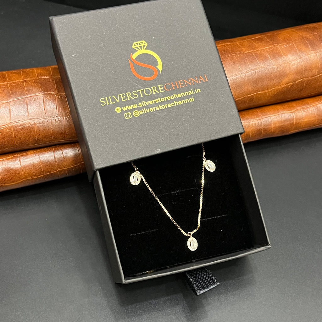 Silver Ladies Chain And Pendant Set Miniature Temple Charm Rose Gold 925
