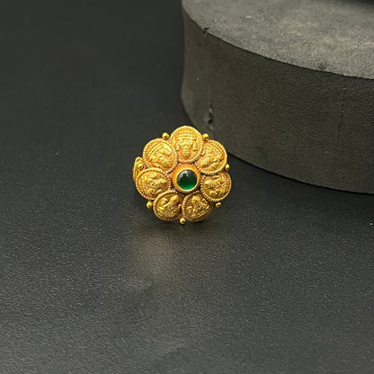 Silver Antique Finished Ring Adjustable Floral Lakshmi