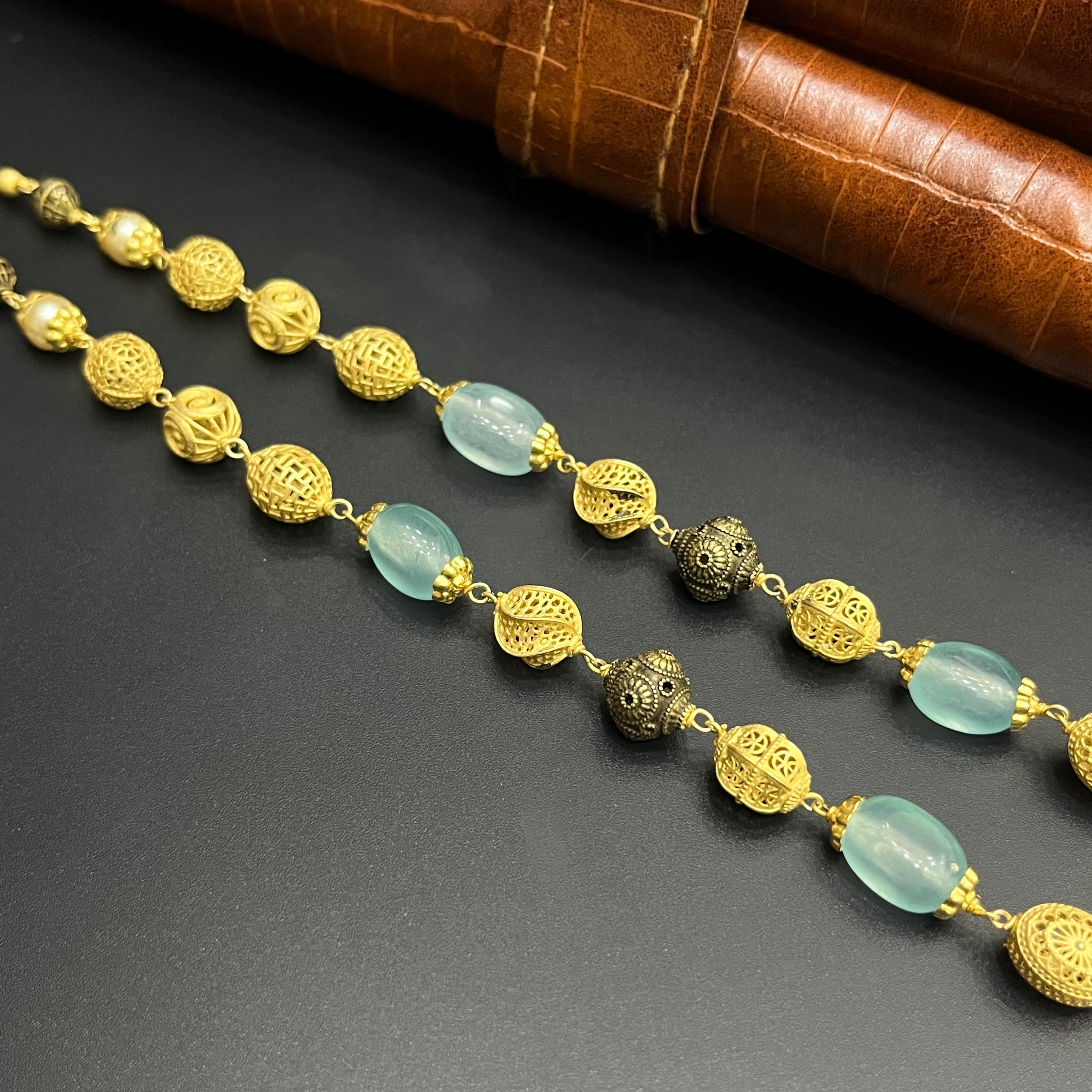 Silver Ladies Chain Golden Aqua Vaibhav Bleads Mala Gold Finish M01 925