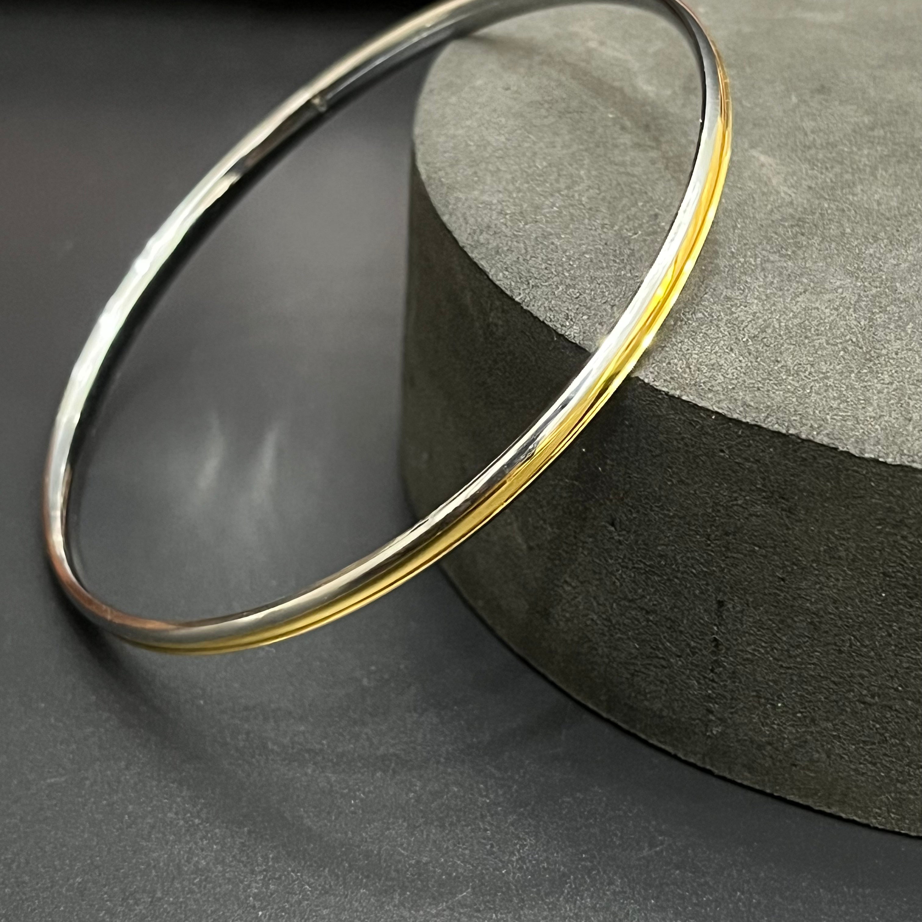 Silver Ladies Bangle Dual Tone Gold Finish 925