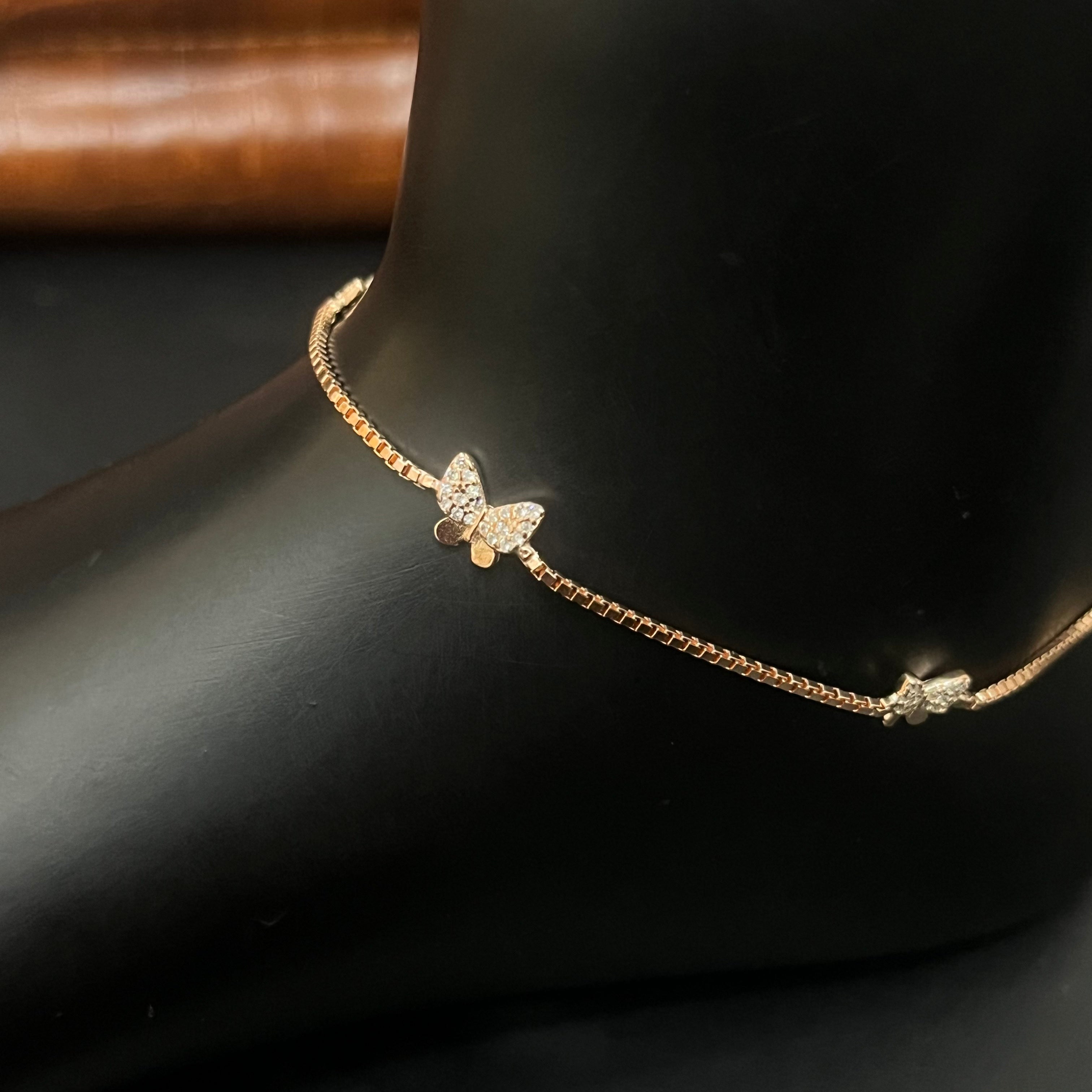 Silver Ladies Anklet Butterfly AD2 Rosegold 925
